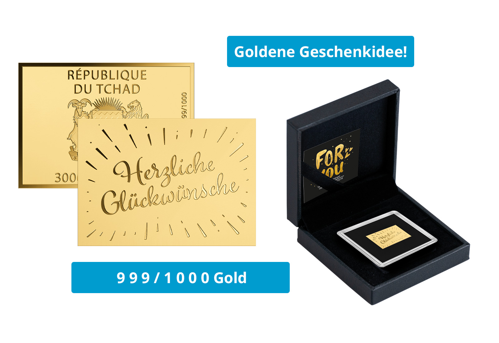 Goldmünze Motiv "Herzliche Glückwünsche" 999/1000 Gold Geschenk