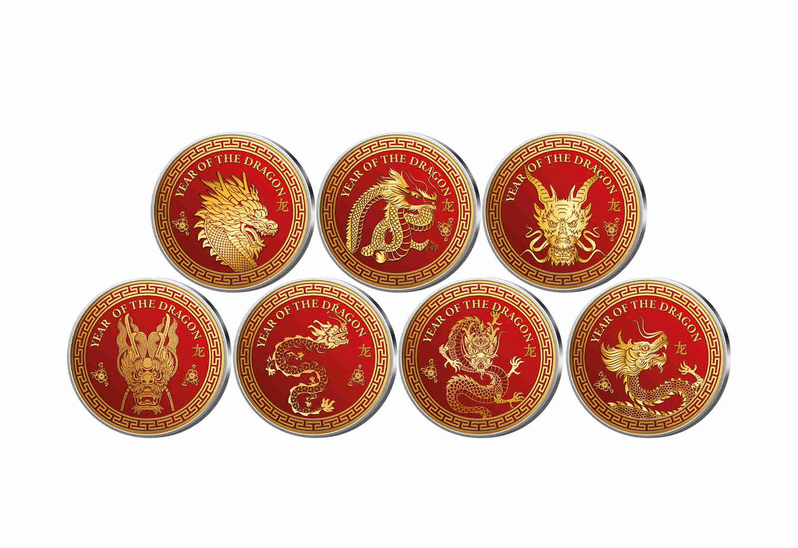 Year of the Dragon 2024 7er Kollektion mit Farbapplikation im Etui inkl. Zertifikat