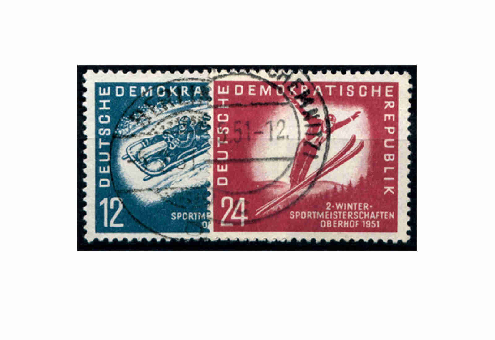 Briefmarken DDR Wintersportmeisterschaften in Oberhof 1951 Michel-Nr. 280-281 gestempelt
