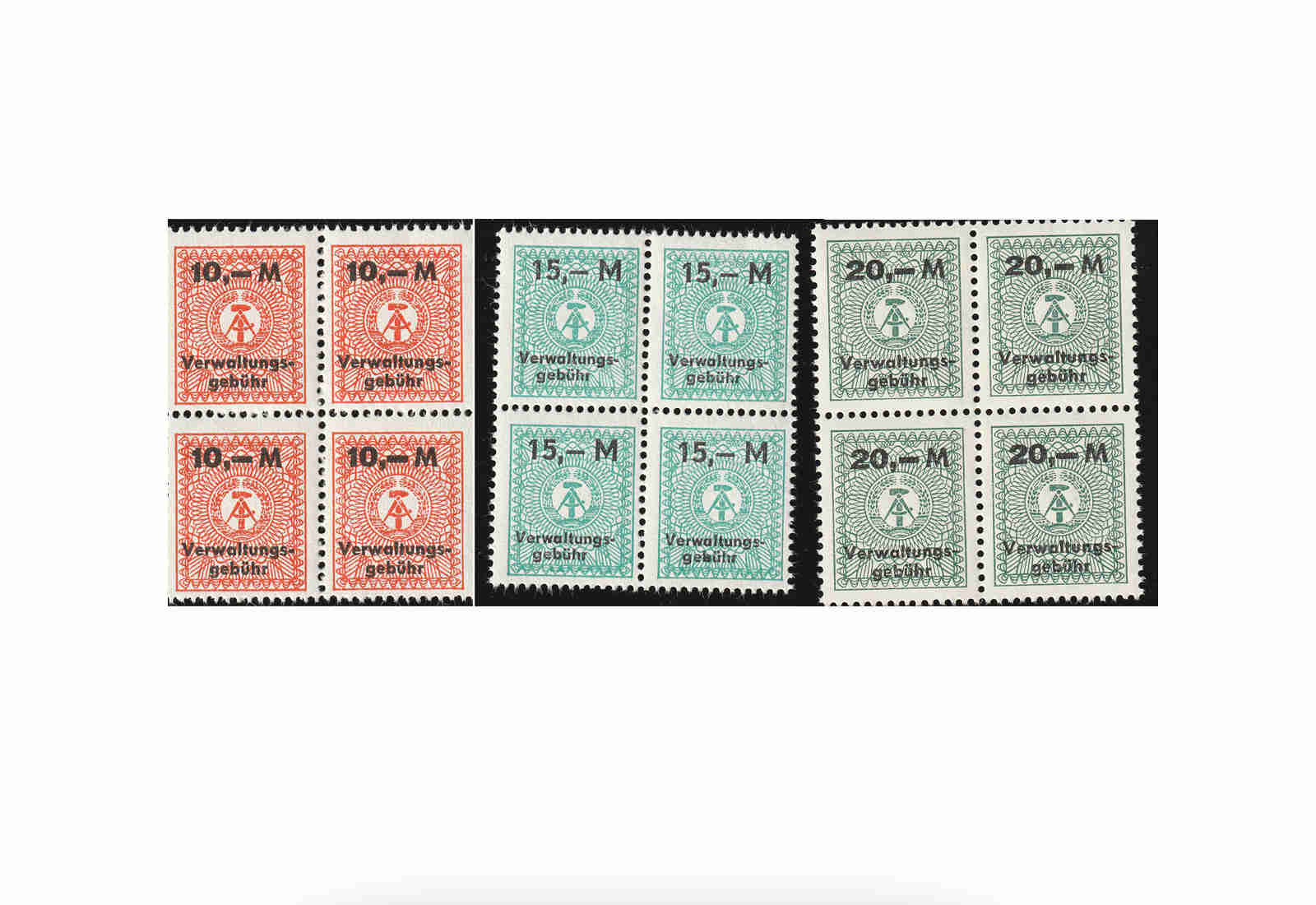 DDR Gebührenmarken ** 10,15+20 Mark je im VB
