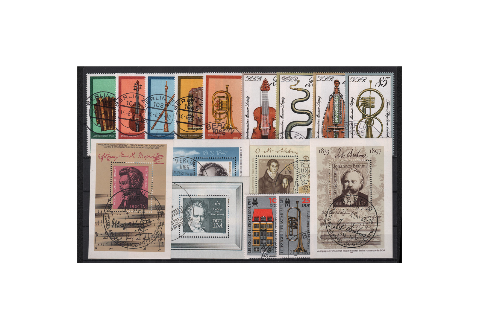 DDR Musikinstrumenten-Museum 1971 Michel Nr. 1708 bis 1713 gestempelt mit Druckvermerk