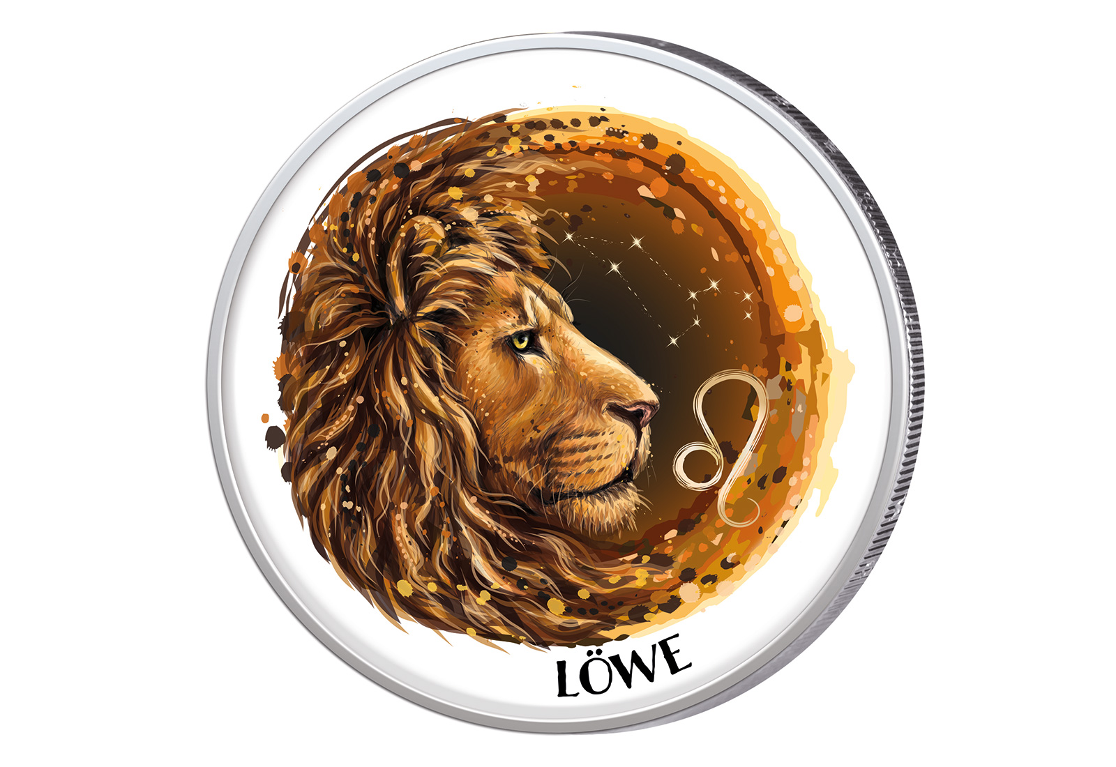 2 Euro mit Farbapplikation Sternzeichen Löwe