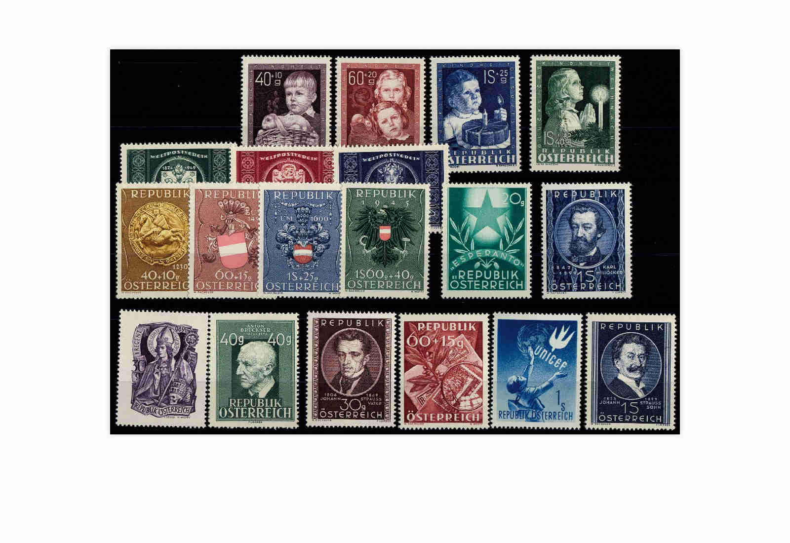 Briefmarken Österreich 19 Marken Jahrgang 1949 Michel-Nr. 929/947 postfrisch