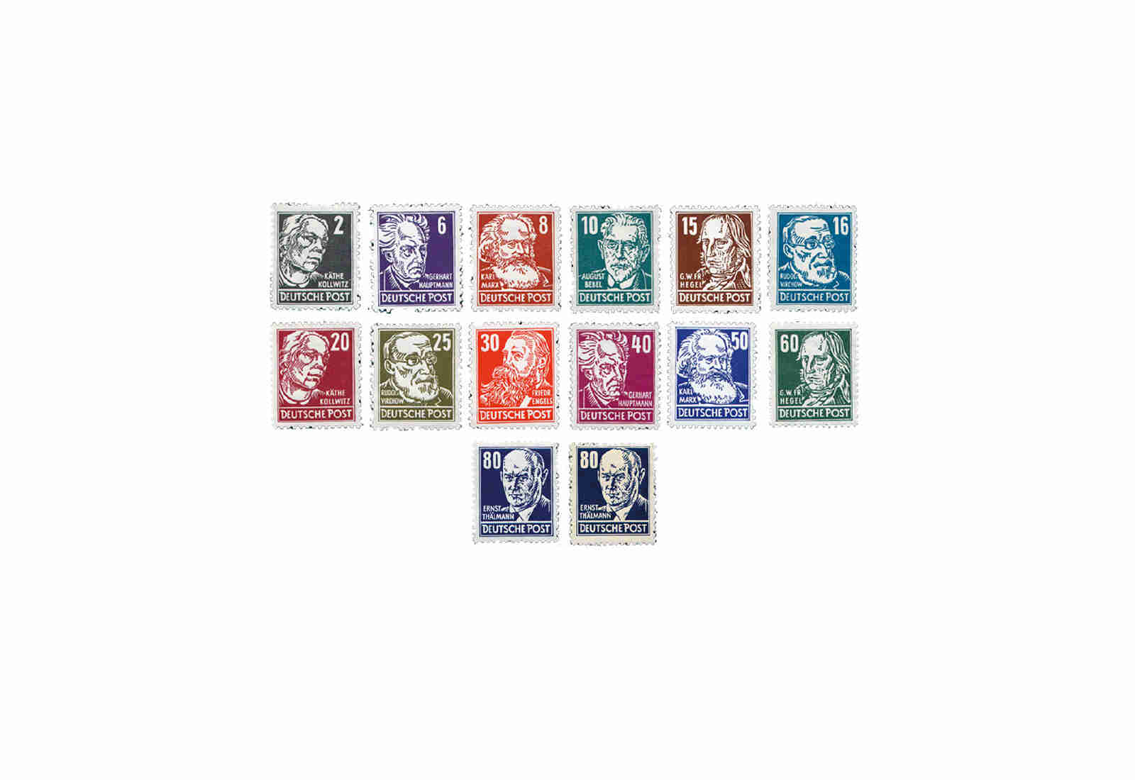 Briefmarken DDR Persönlichkeiten aus Politik, Kunst und Wissenschaft 1952-1953 Michel-Nr. 327-341 gestempelt