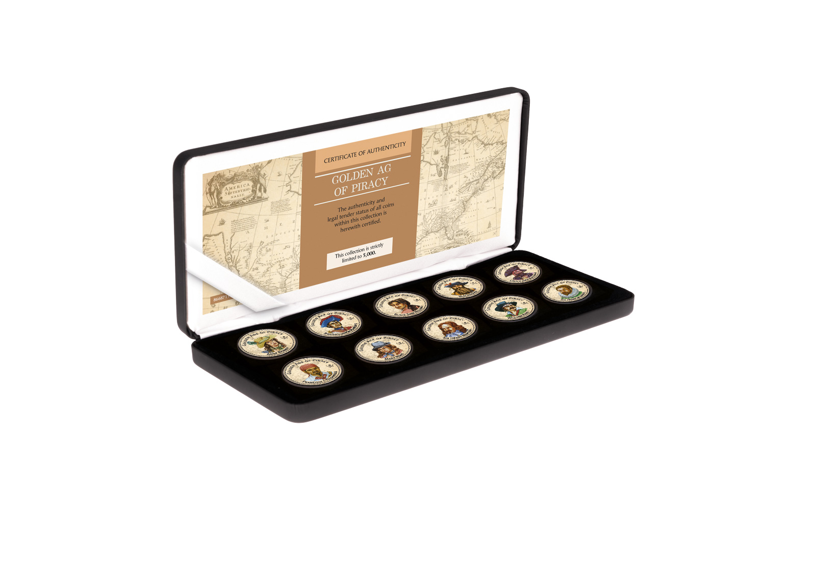 Golden Age of Piracy 10er Kollektion mit Farbmotiv im Etui inkl. Zertifikat