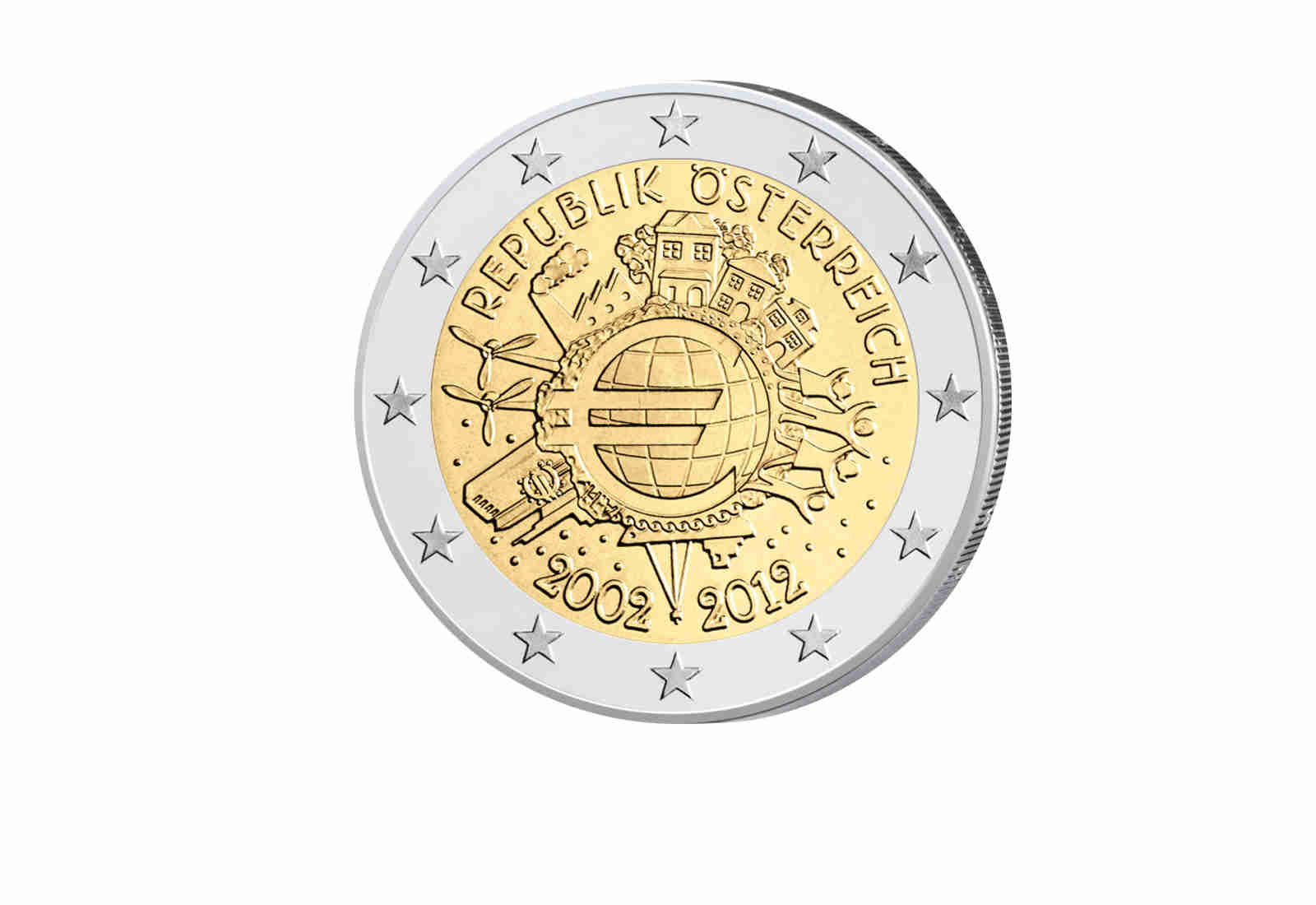 2 Euro 2012 Österreich Gemeinschaftsausgabe 10 Jahre Bargeld bfr