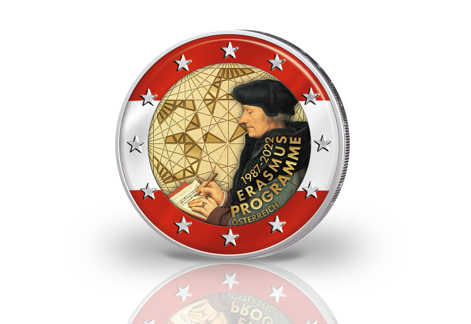 2 Euro 2022 Österreich 35 jähriges Bestehen des Erasmus Programms mit Farbmotiv