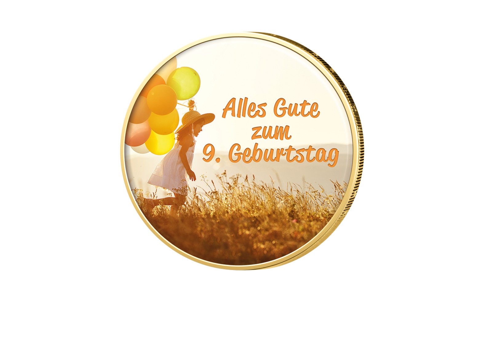 2 Euro vergoldet 9. Geburtstag mit Farbmotiv