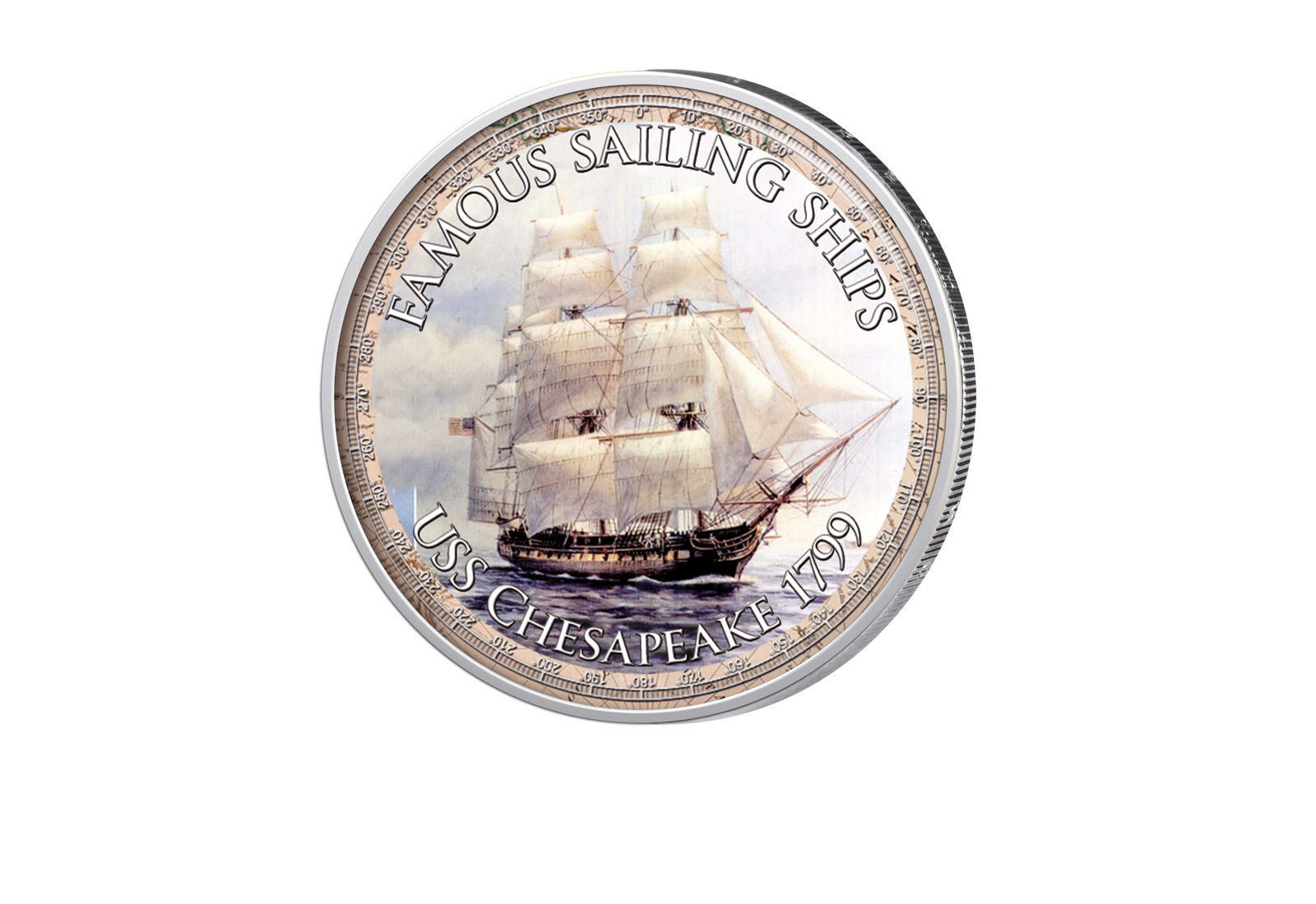 2 Euro mit Farbapplikation USS Chesapeake 1799 Berühmte Segelschiffe