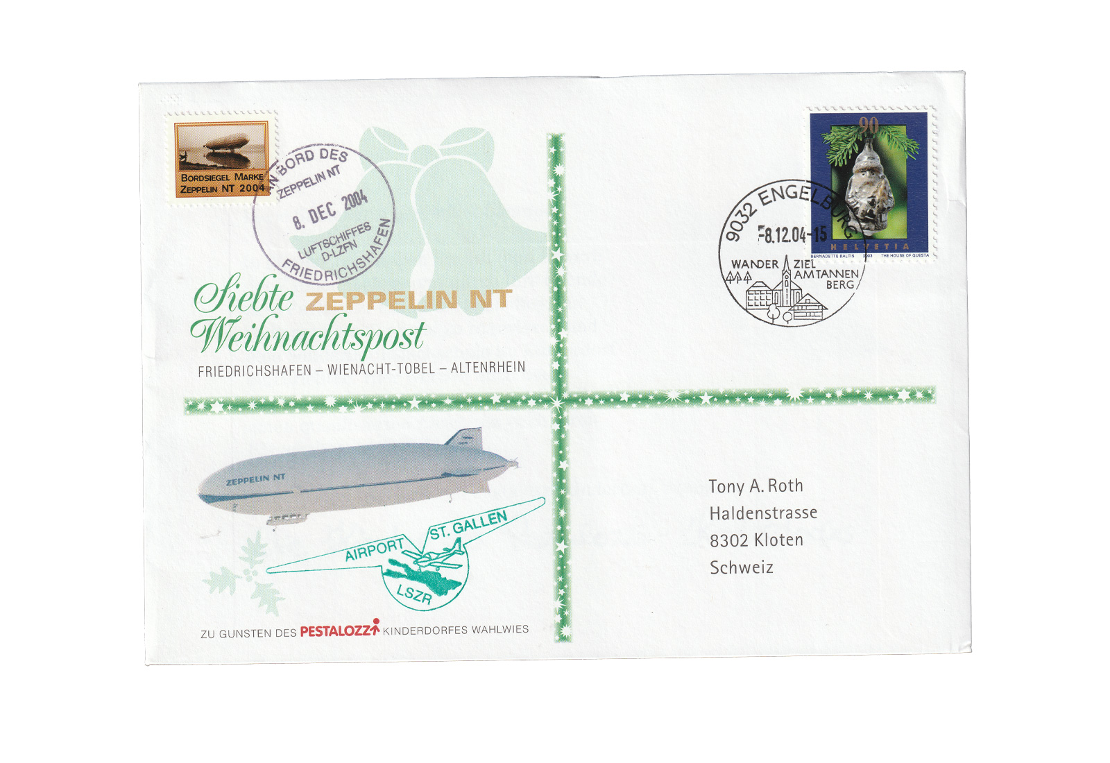 Zeppelin Beleg 2004 Siebte Zeppelin Weihnachtspost an Bord des Zeppelin