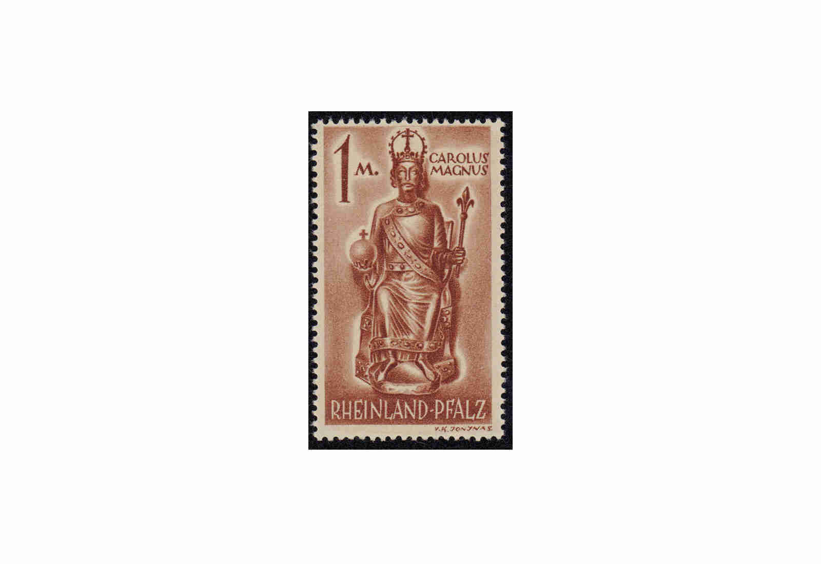 Briefmarke französische Zone/Rheinland Pfalz Karl der Große 1945 Michel-Nr. 15 xv postfrisch