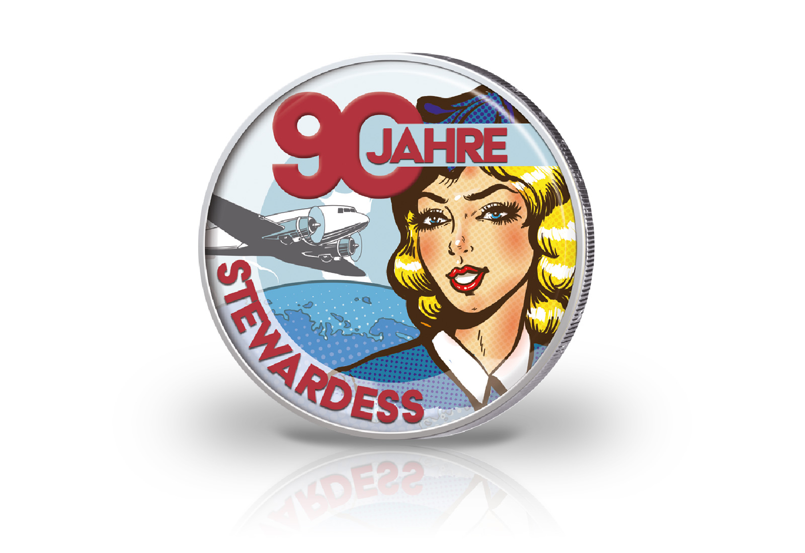 2 Euro mit Farbmotiv 90 Jahre Stewardess