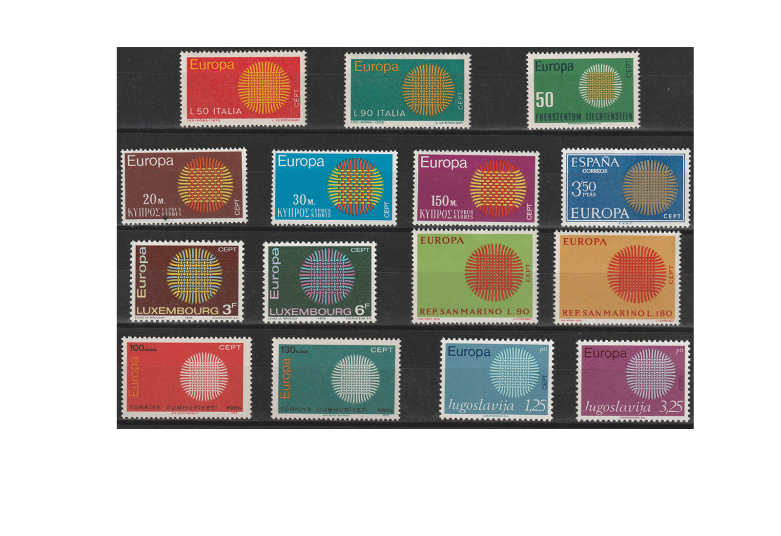 Briefmarken CEPT 16 Ausgaben aus 1970 **