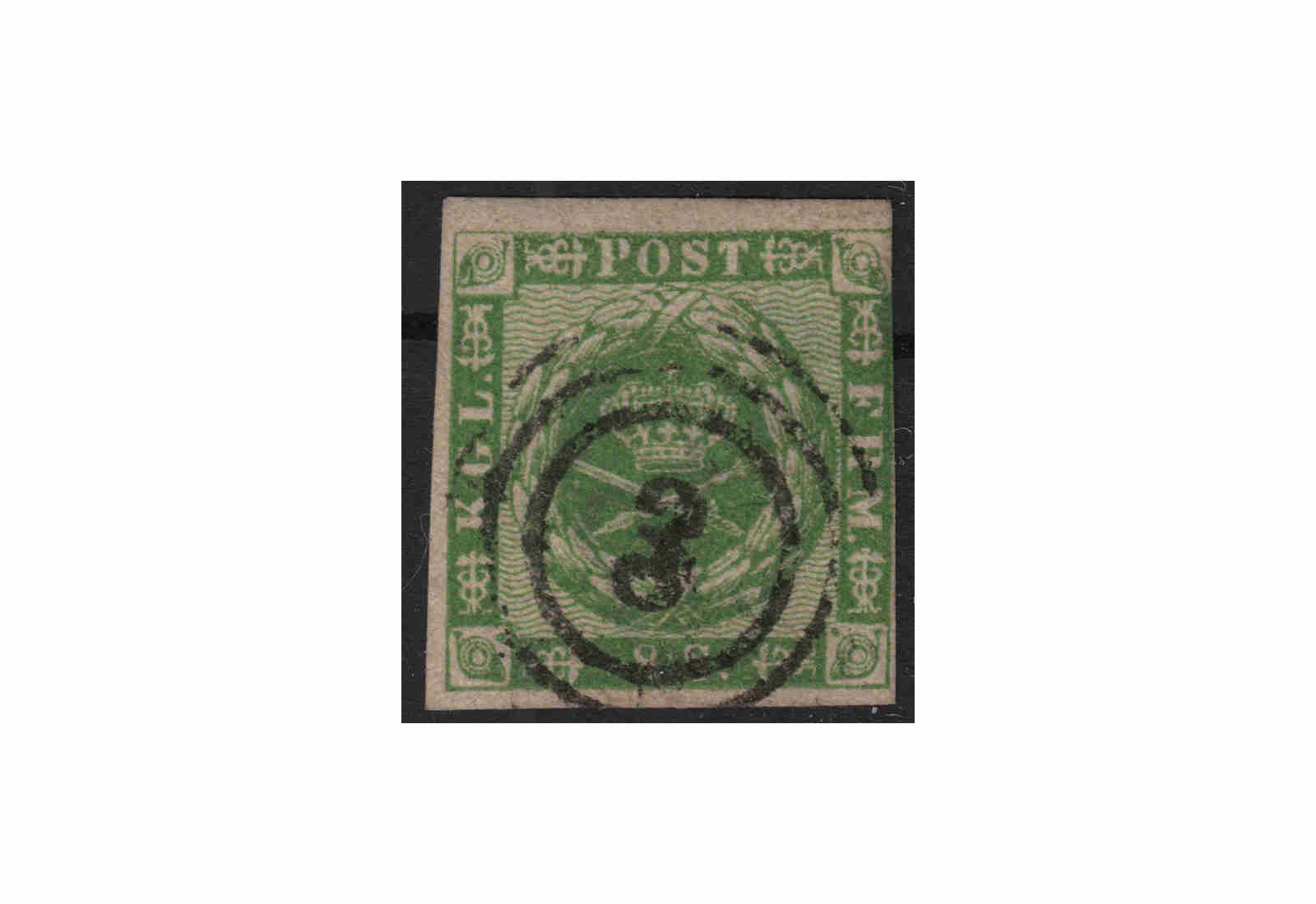 Dänemark Freimarke: Kroninsignien 1858 DNK Michel Nr. 8 gestempelt