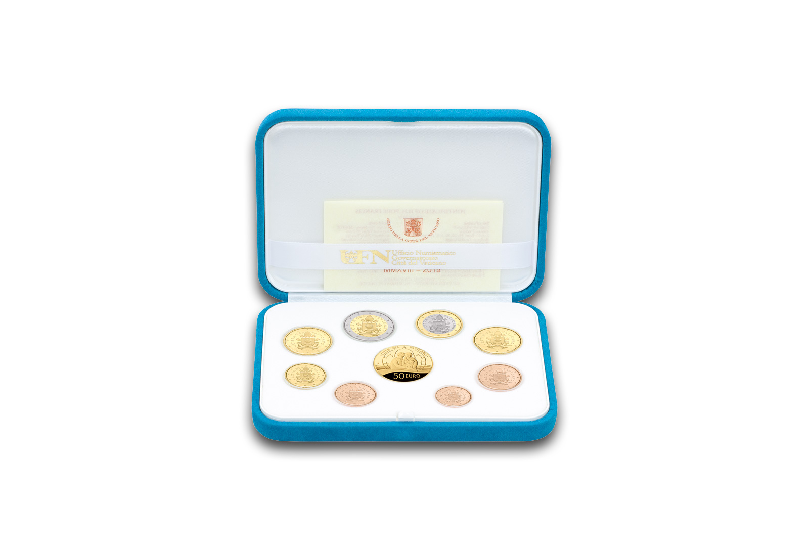 Kursmünzensatz 2019 Vatikan PP inkl. 50 Euro Goldgedenkmünze im Etui