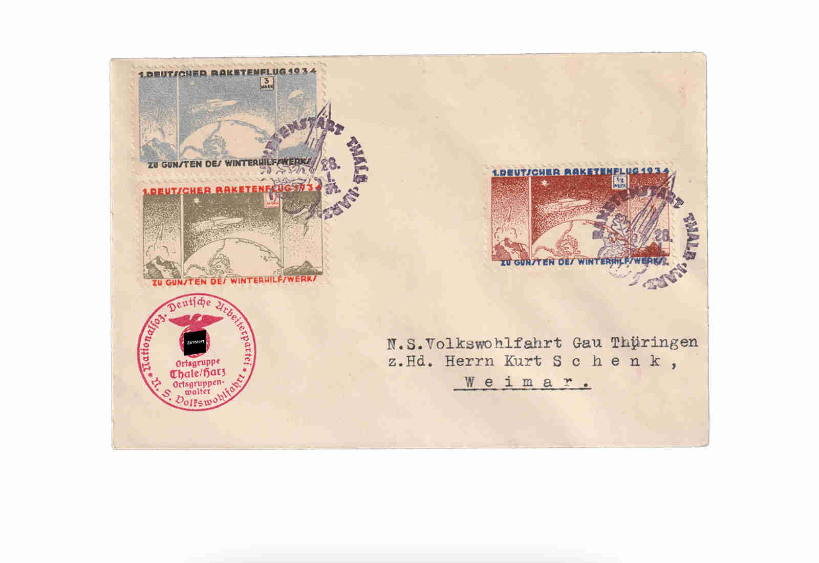 Deutscher Raketenflug 1934 Beleg vom Hexentanzplatz