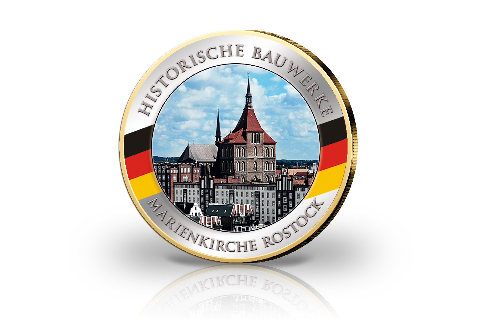 2 Euro Marienkirche Rostock mit Kaltemaille und 24 Karat Goldauflage