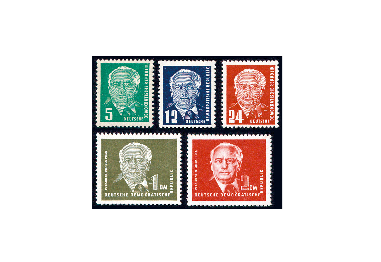 Briefmarken DDR Präsident Wilhelm Pieck (II) 1952-1953 Michel-Nr. 322-326 postfrisch