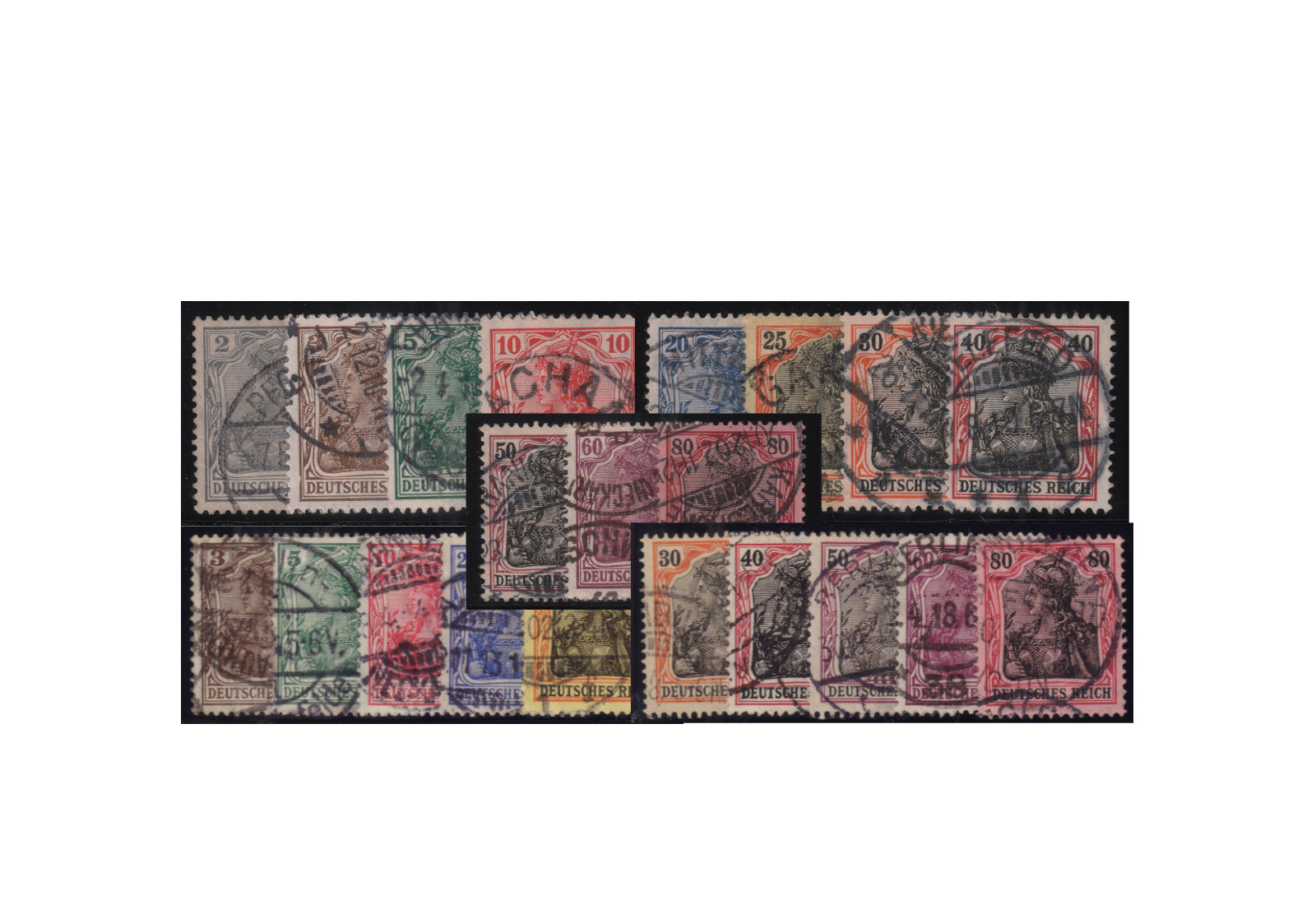 Deutsches Reich Germania 1905/1919 Michel-Nr. 83/93 gestempelt