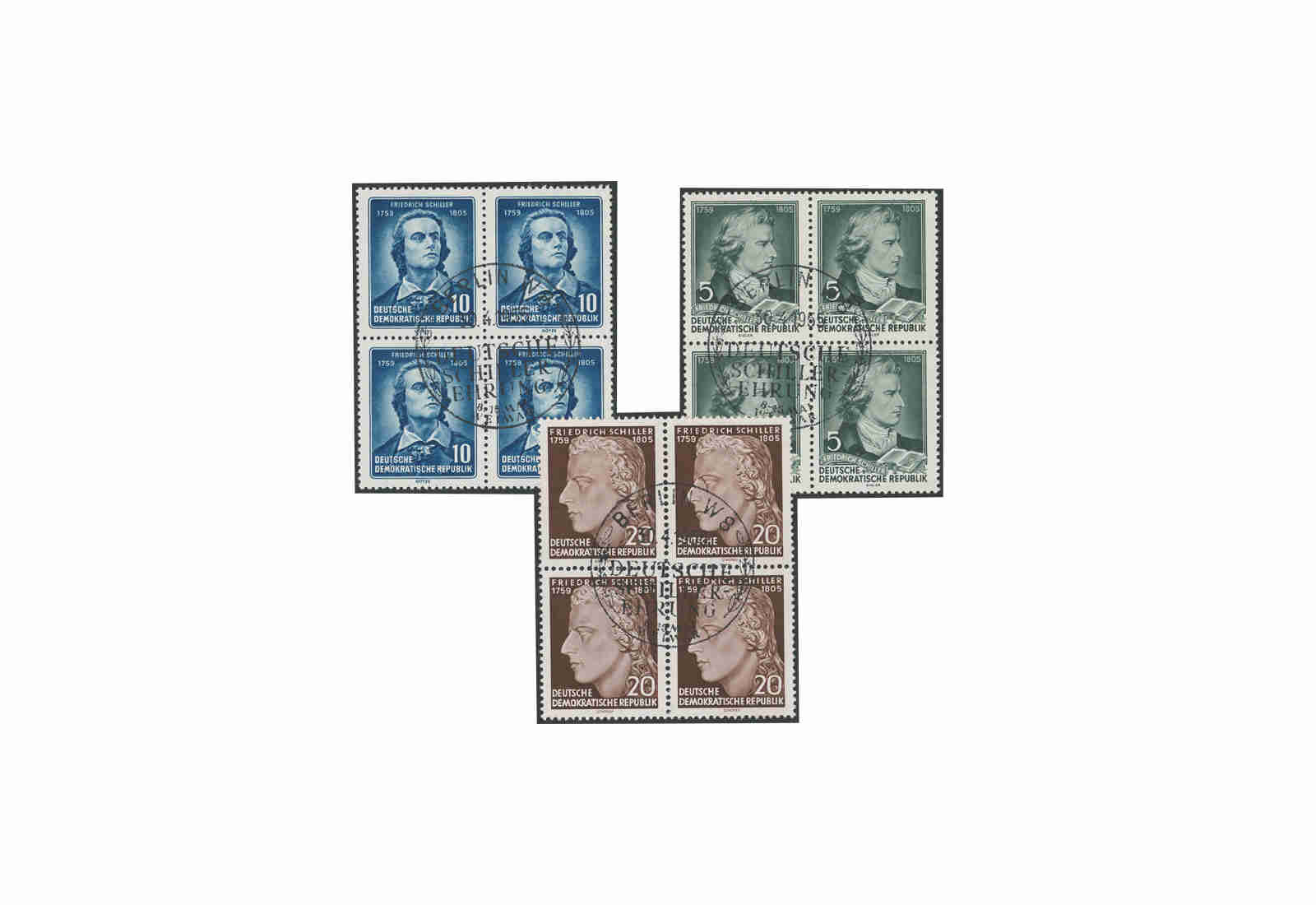 Briefmarken DDR 150. Todestag Friedrich Schiller 1955 Michel-Nr. 464/466 gestempelt VB