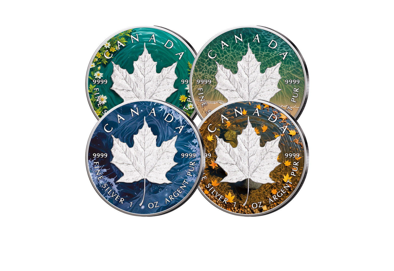 4x 1oz Silber Maple Leaf Kanada Vier Jahreszeiten