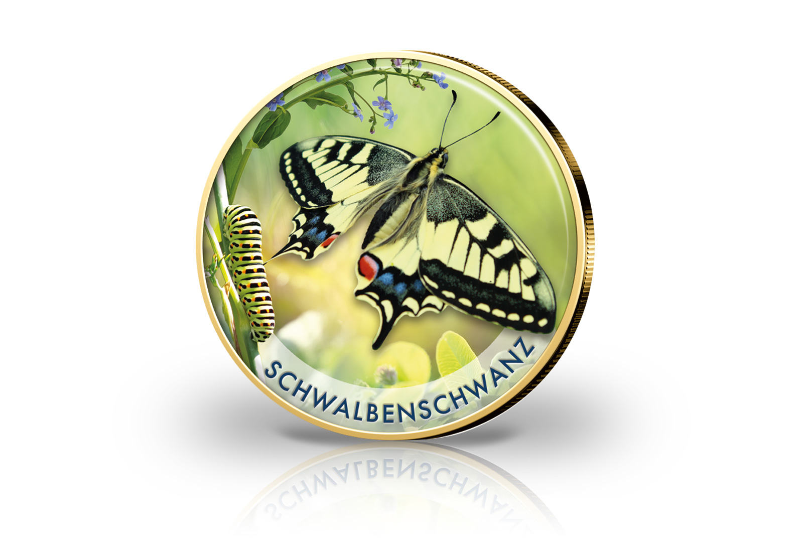 2 Euro vergoldet Schwalbenschwanz mit Farbmotiv