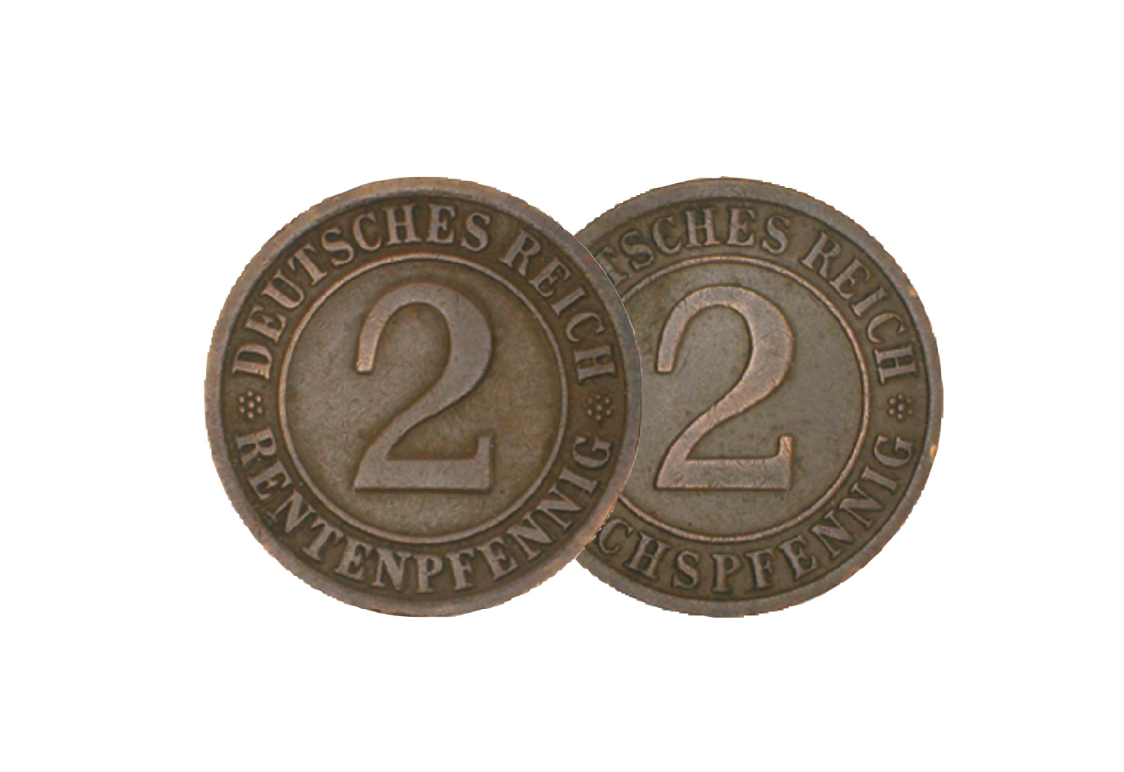 2 Rentenpfennig und 2 Reichspfennig 1924-1936 Prägestätte A Jaeger-Nr. 307 und 314