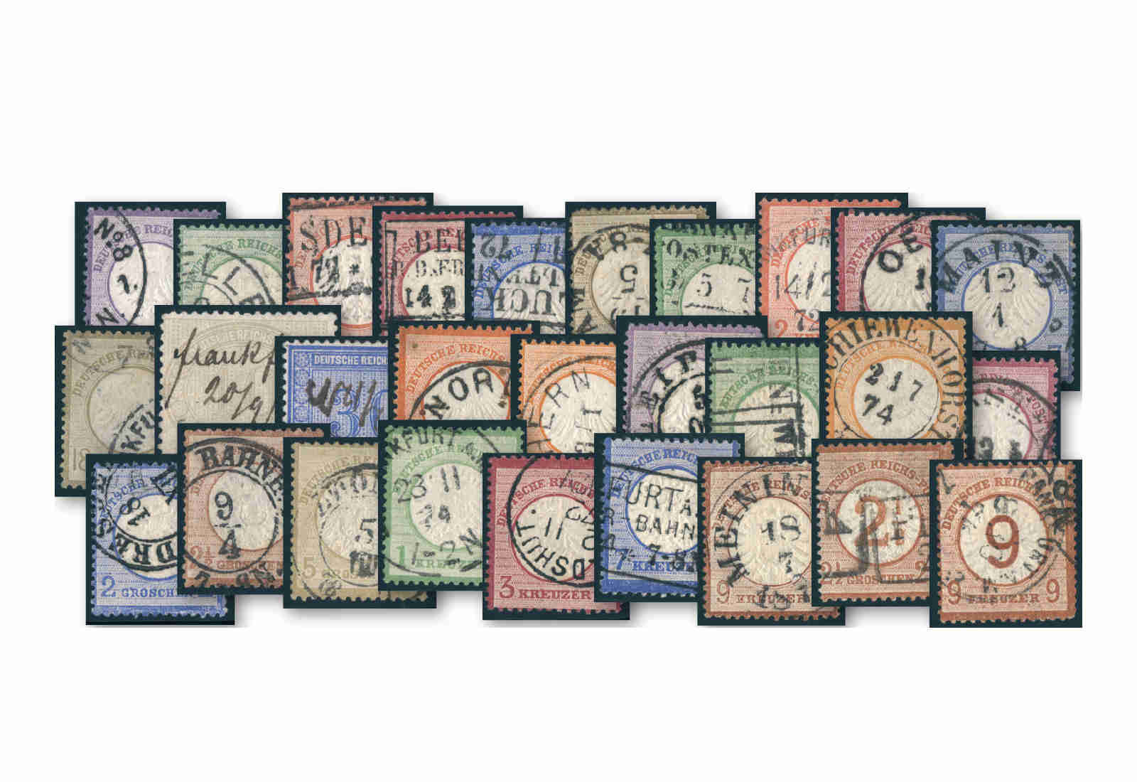 Briefmarken Deutsches Reich Brustschilde 1872 bis 1874 komplett ohne Michel-Nr. 24+28 gestempelt