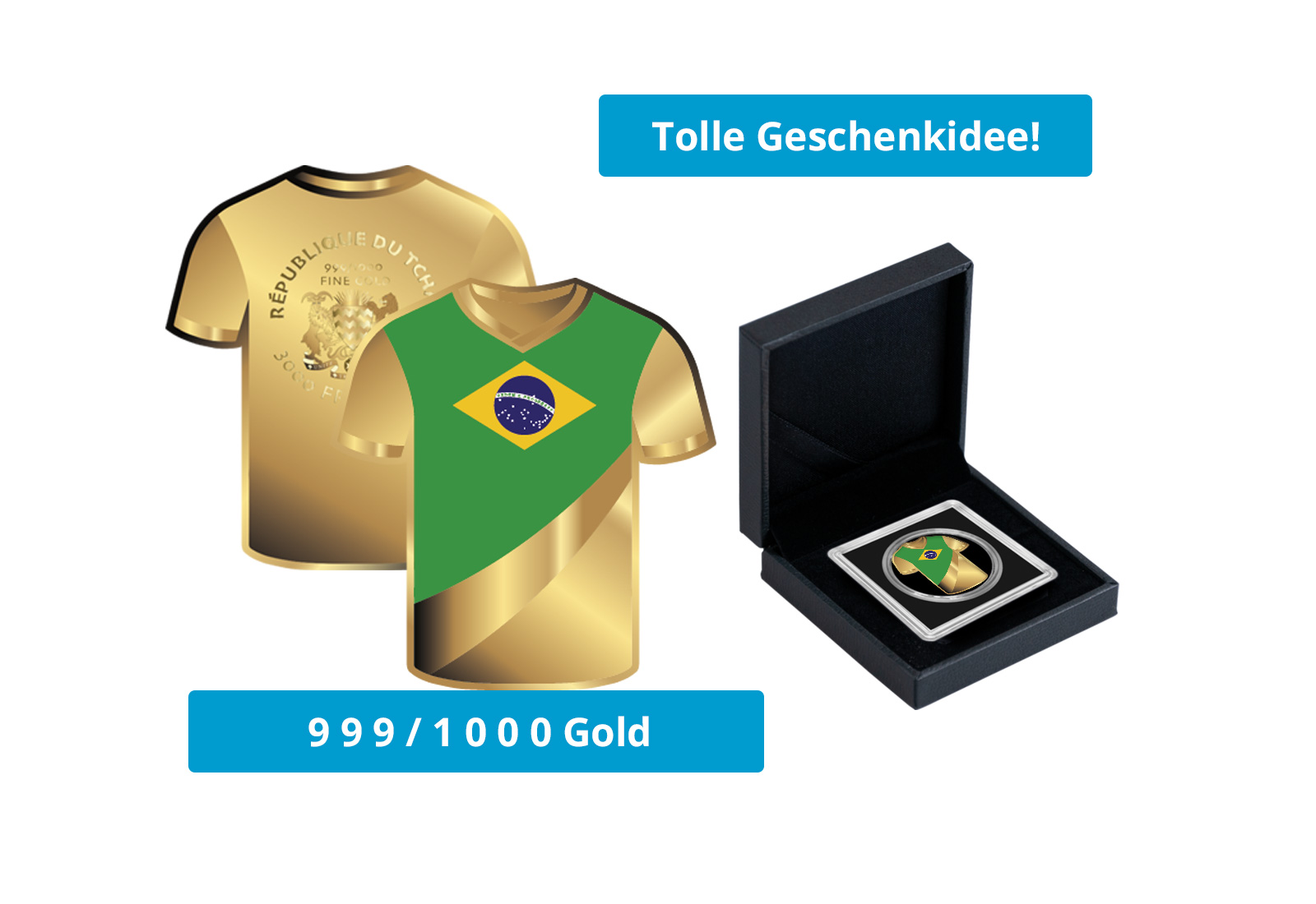 Goldmünze Trikot Brasilien 999/1000 Gold Geschenk Sport