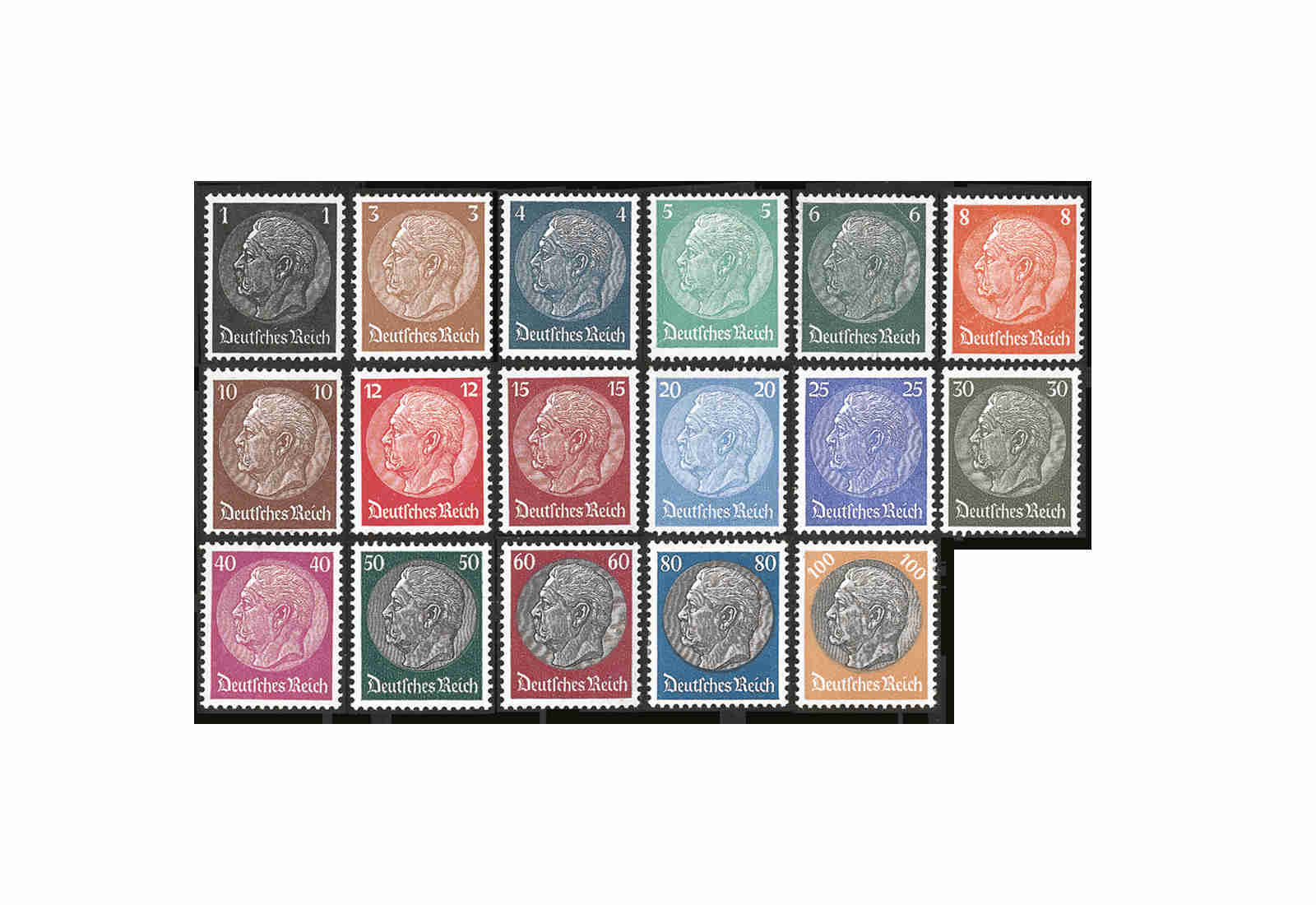 Briefmarken Deutsches Reich Paul von Hindenburg 1933 Michel-Nr. 482-495, 512-528 postfrisch