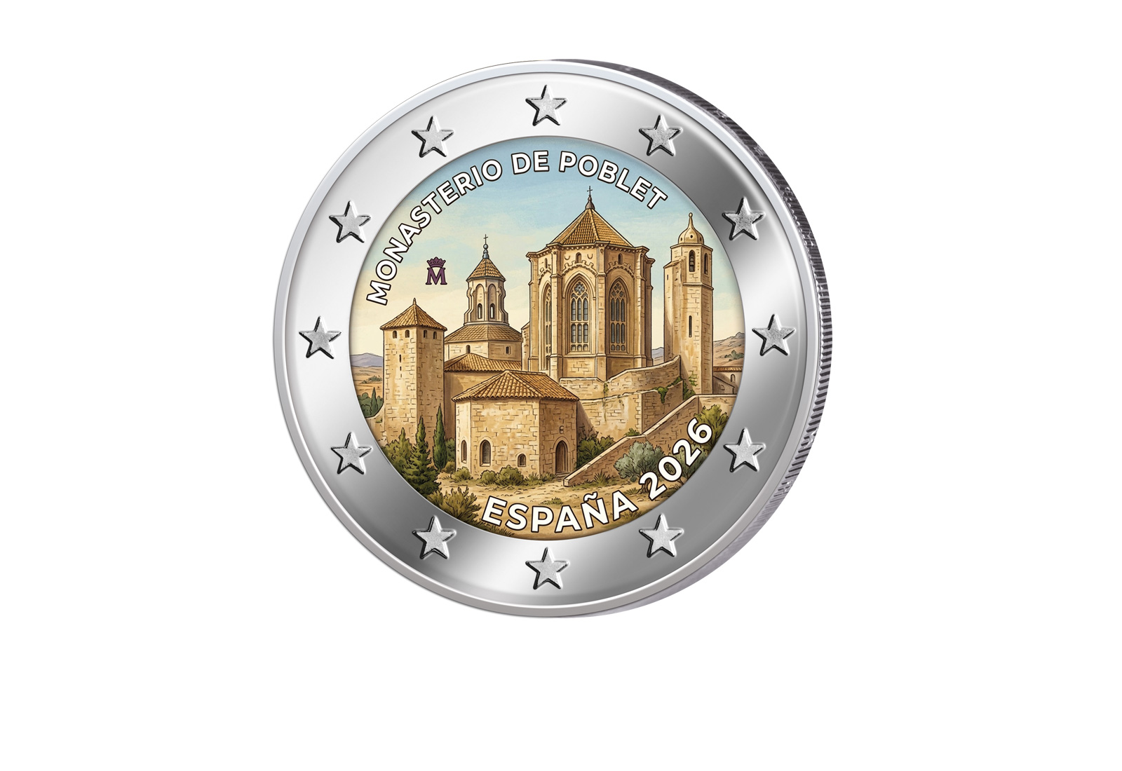 2 Euro 2026 Spanien: Kloster von Poblet mit Farbapplikation