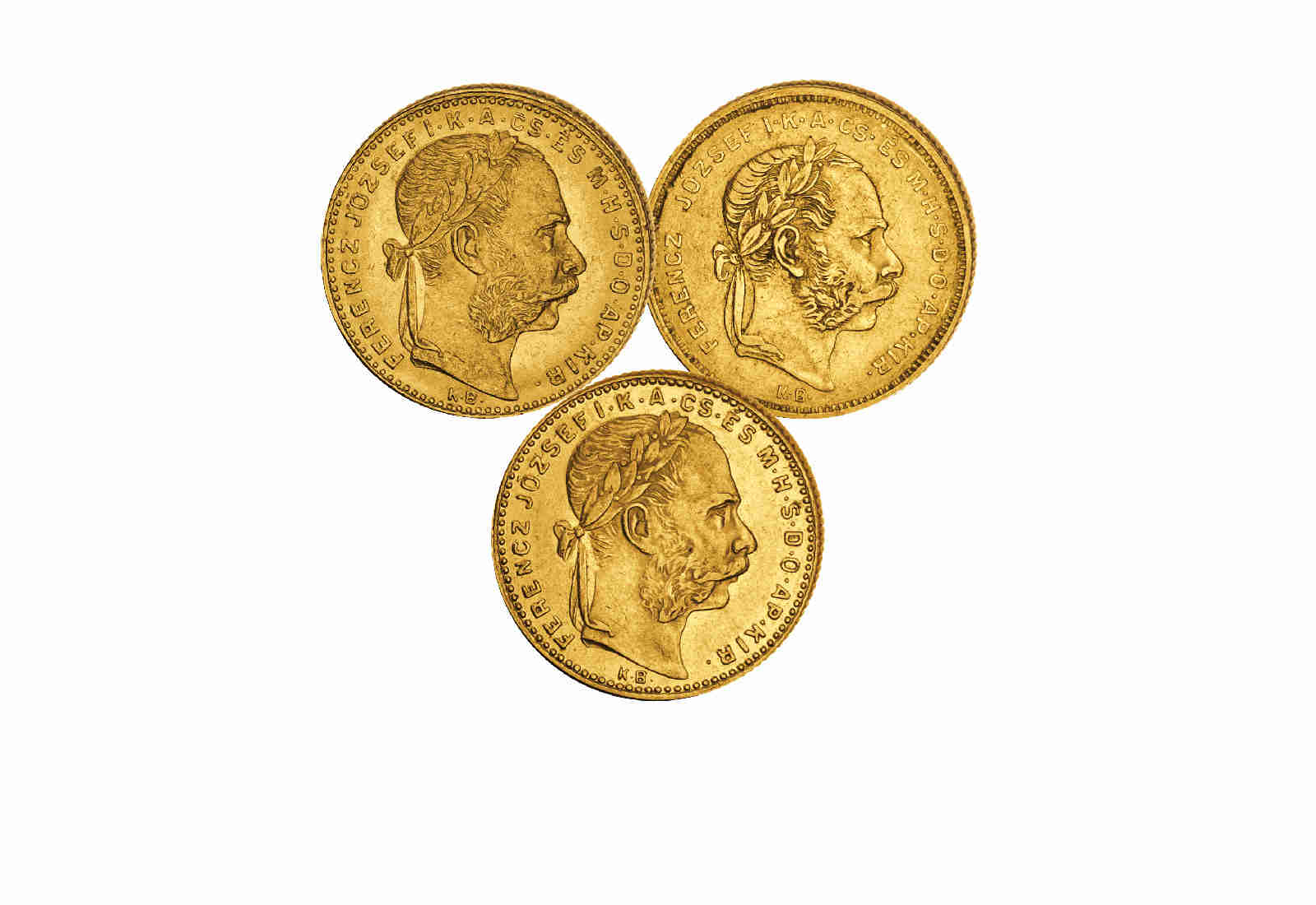 8 Forint Goldmünzen 3er-Set 1870 - 1892 Österreich Franz Joseph I. vz