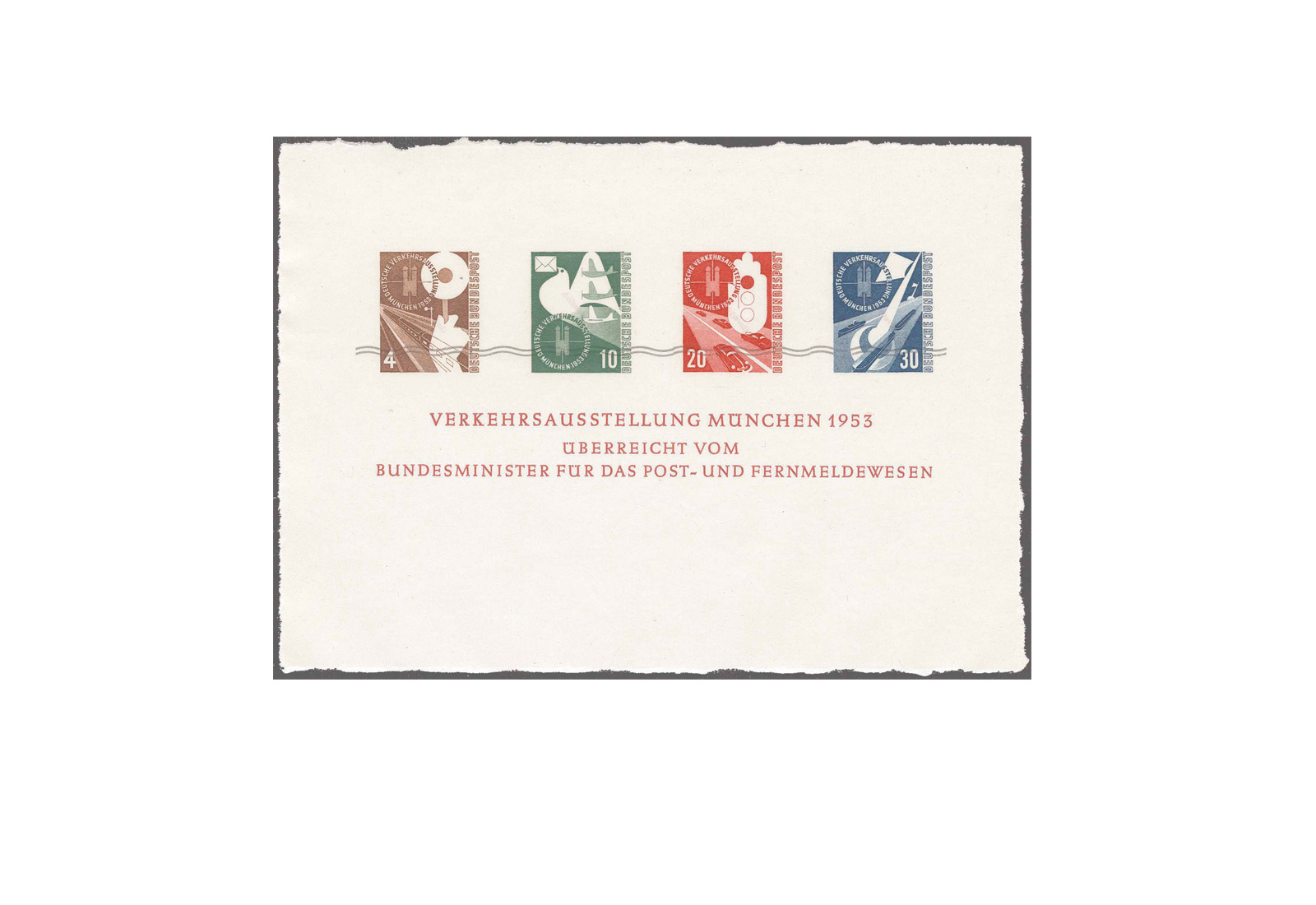 Faksimile BRD 1953 Verkehrsausstellungsblock Mi.Nr. S 167 bis 170