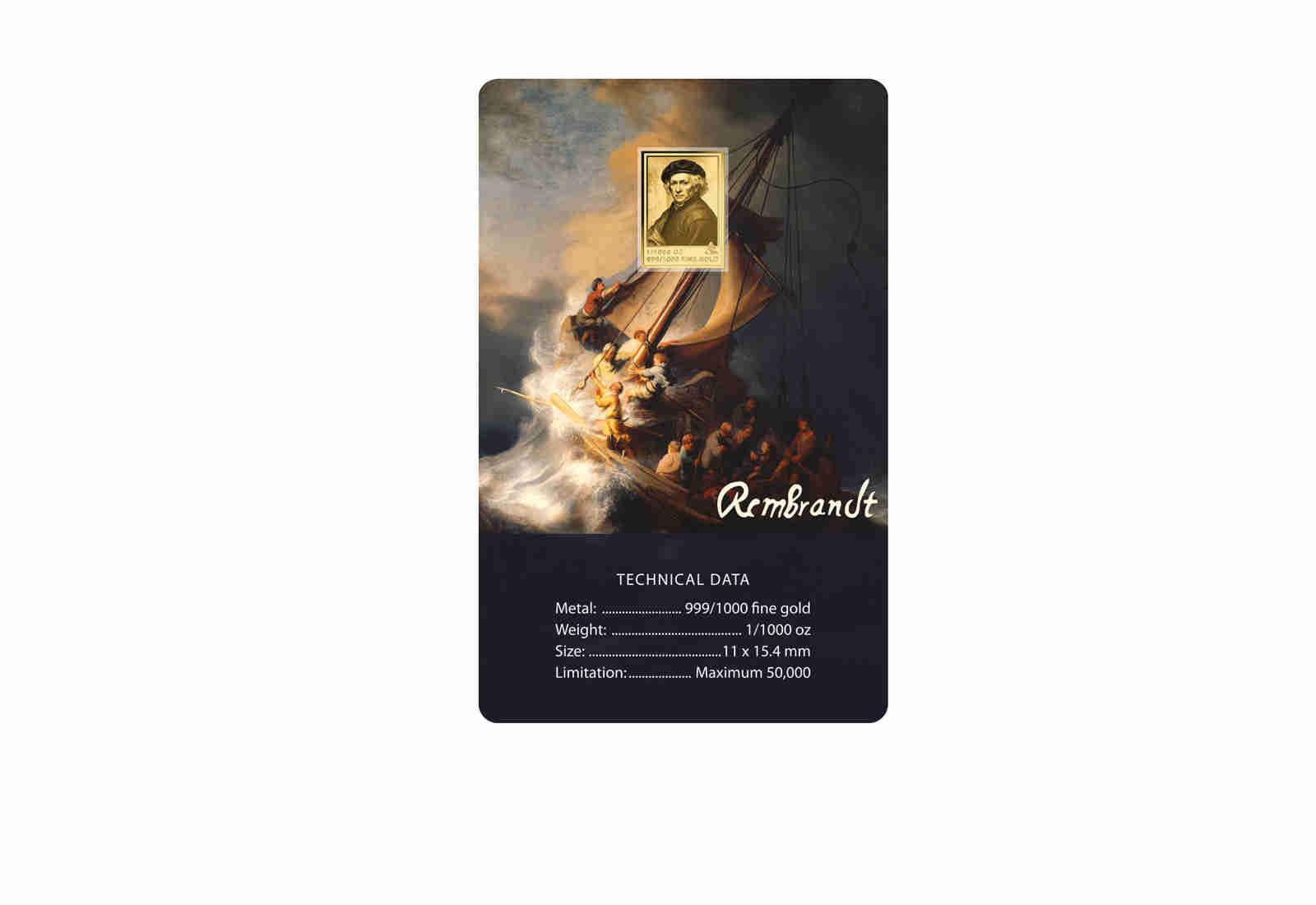 Goldcard Motiv Christus im Sturm auf dem See Genezareth - Rembrandt van Rijn 999/1000 Gold
 