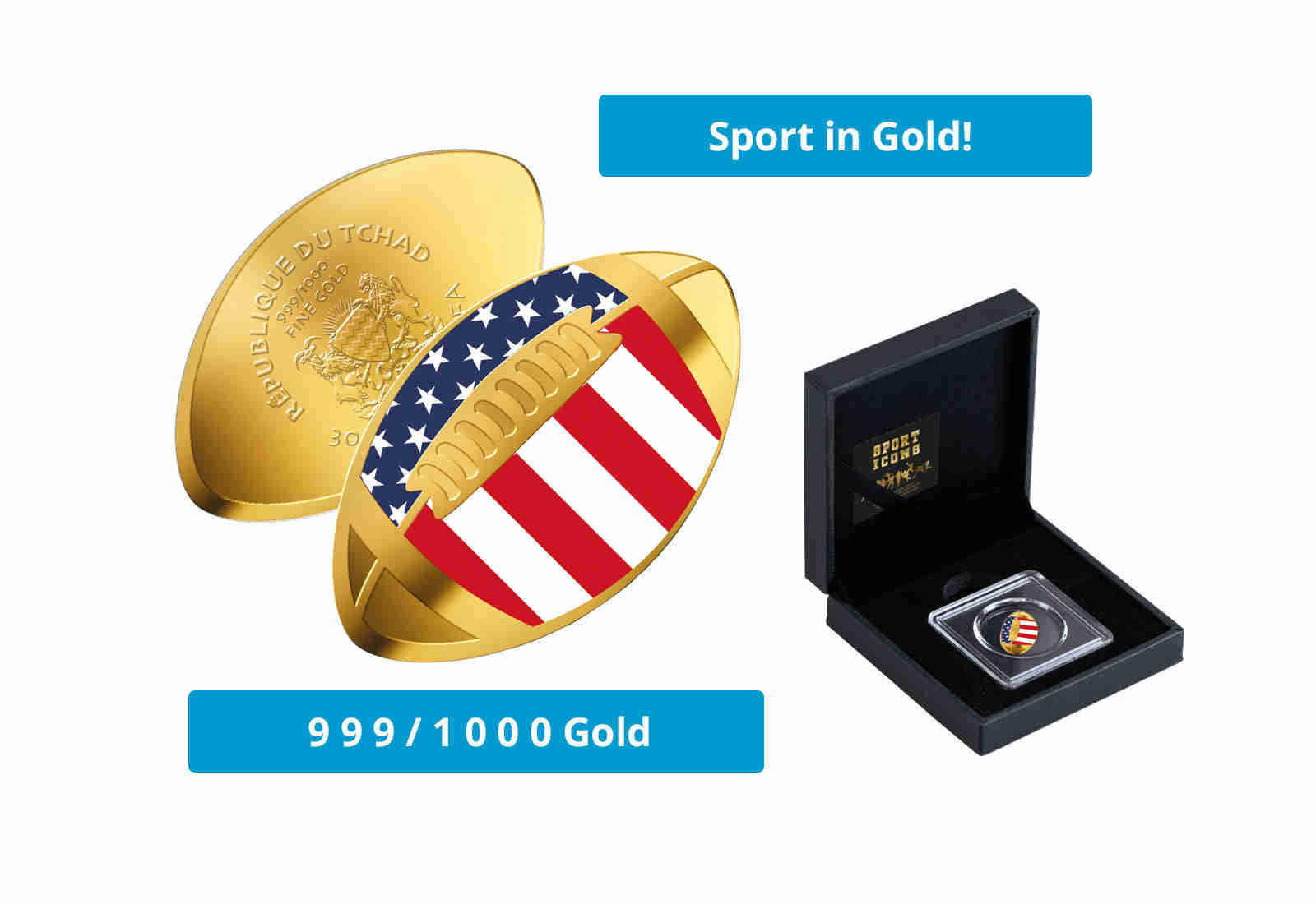 Goldmünze American Football USA 999/1000 Gold Geschenk inkl. Etui Sport