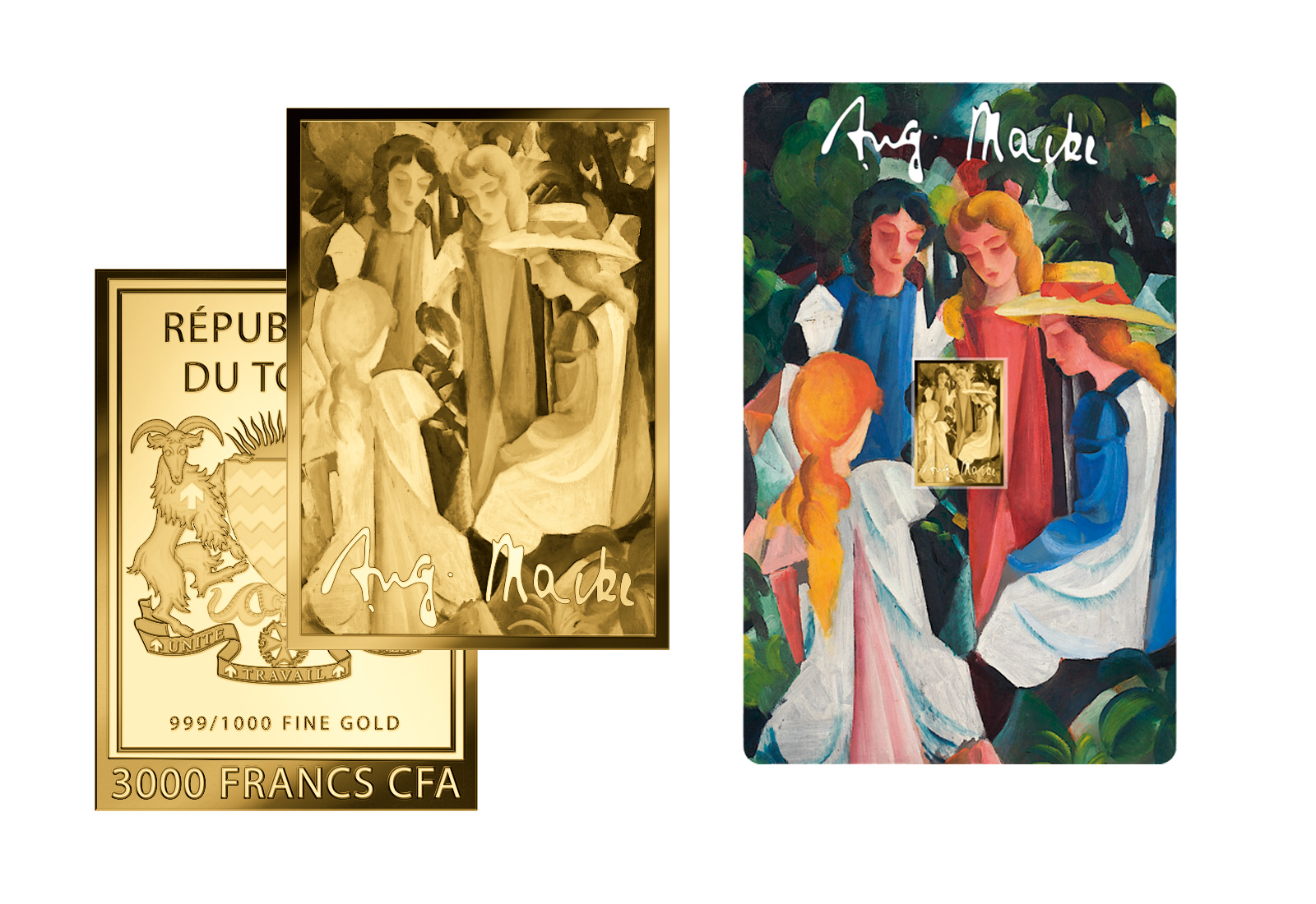 Goldmünze Motiv "Vier Mädchen - A. Macke" Coincard Feinheit 999/1000 Gold Geschenk