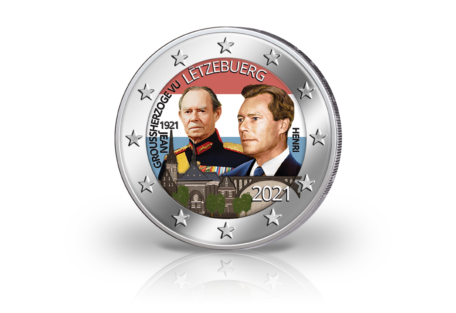 2 Euro 2021 Luxemburg 100. Geburtstag Großherzog Jean mit Farbmotiv