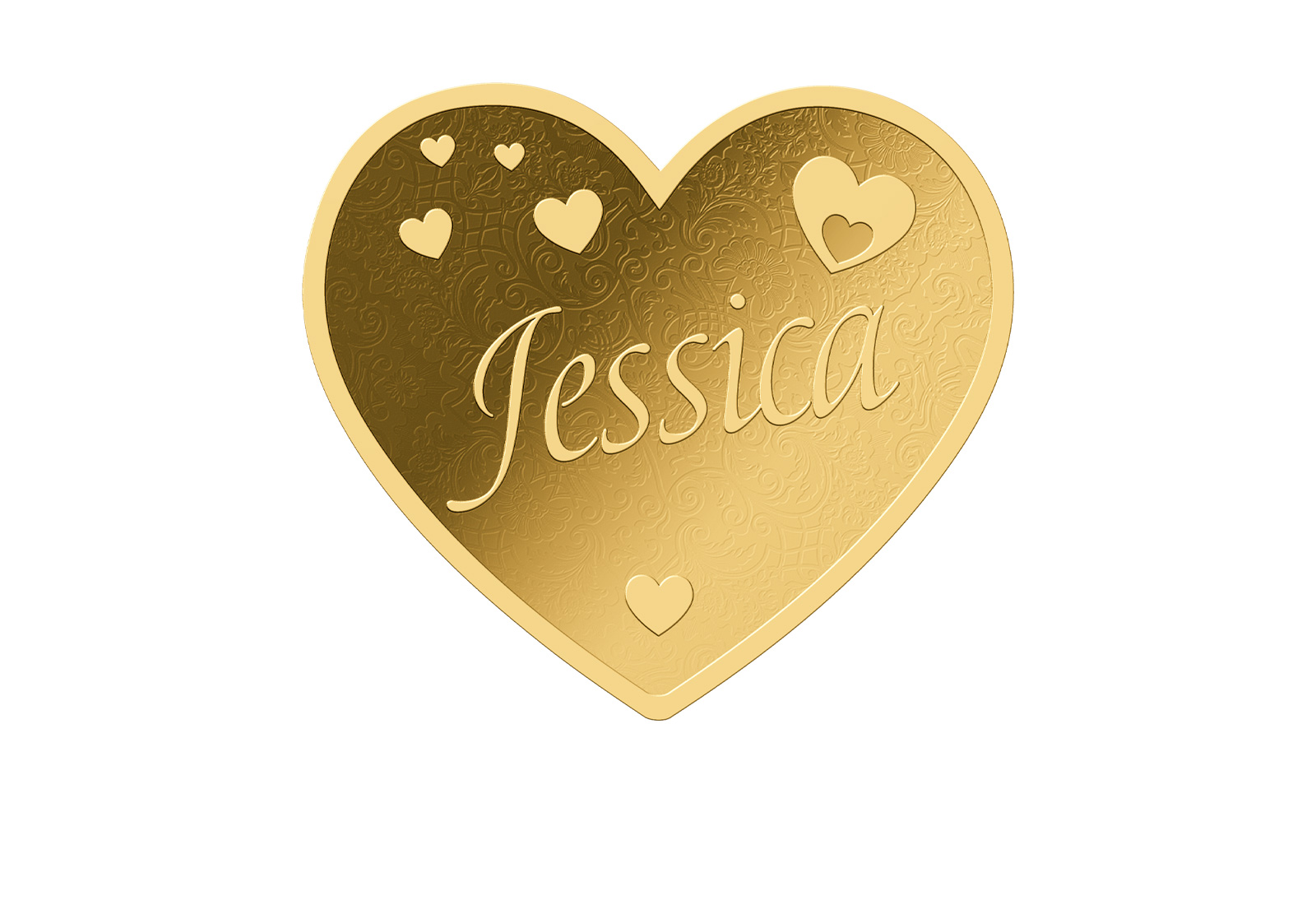 Goldmünze Motiv "Herz Jessica" 999/1000 Gold im Geschenketui