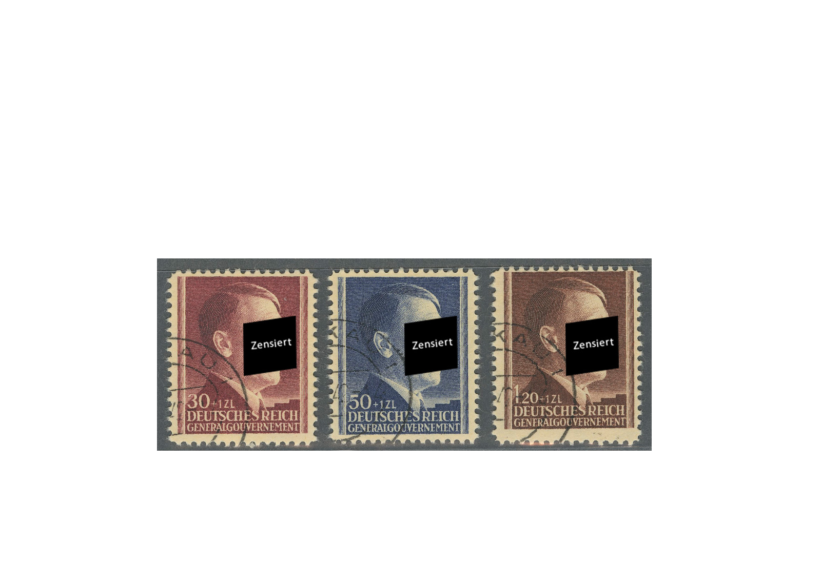 Genralgouvernement 1942: 53. Geburtstag von Adolf Hitler Michel Nr. 89/91 gestempelt