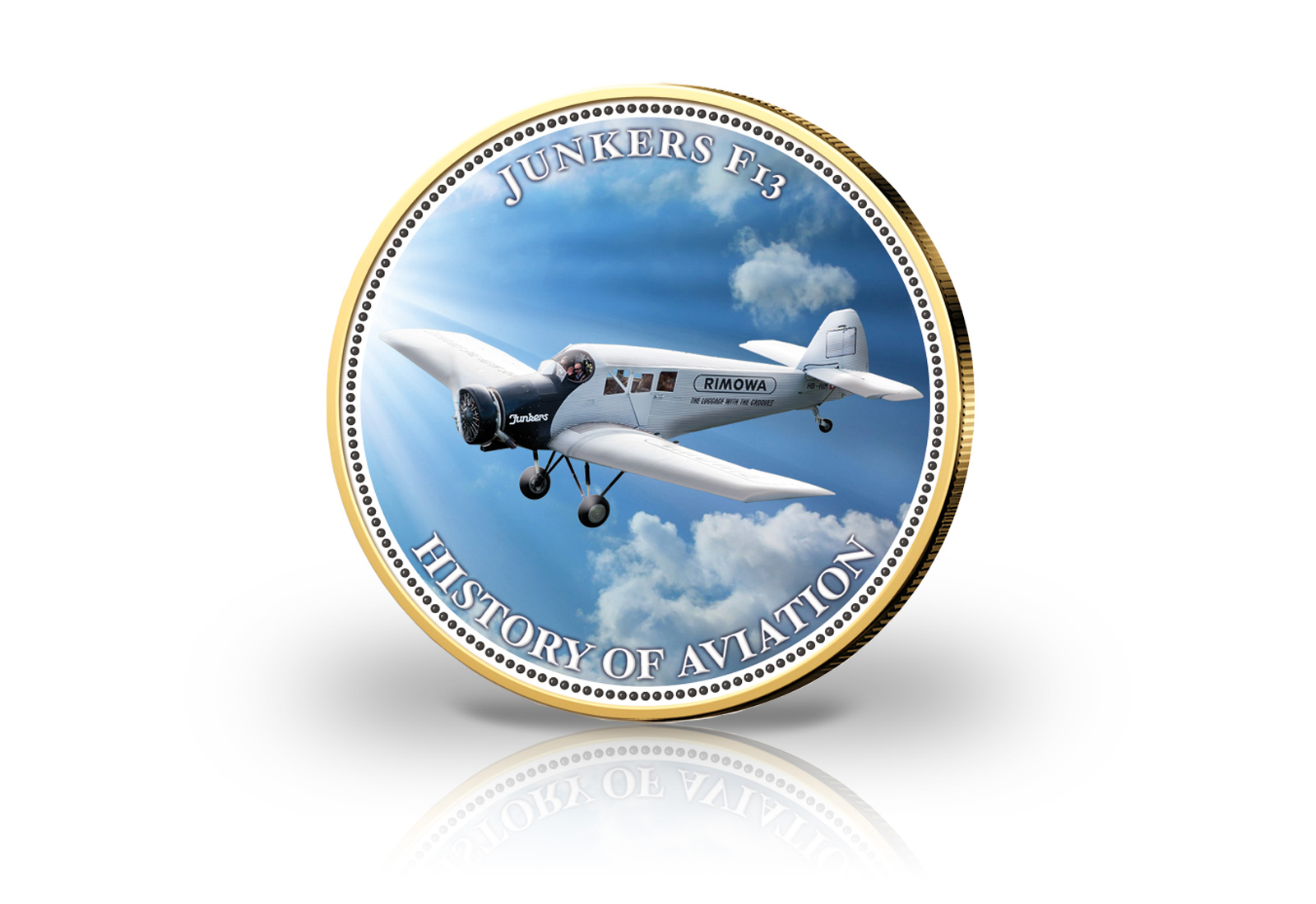 2 Euro vergoldet mit Farbmotiv Junkers F13