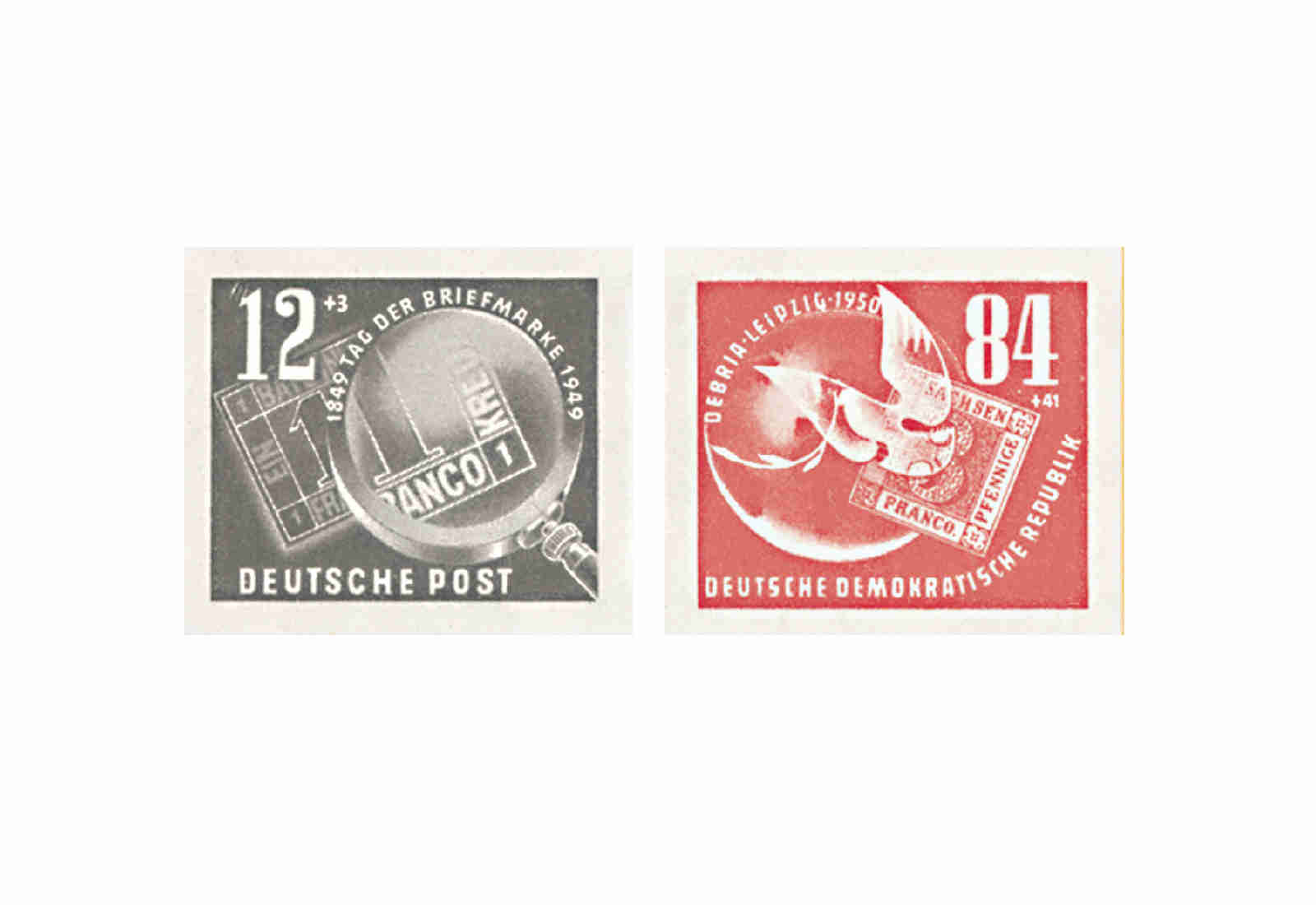 Briefmarken DDR Block Briefmarkenausstellung DEBRIA 1950 Michel-Nr. 271-272 gestempelt