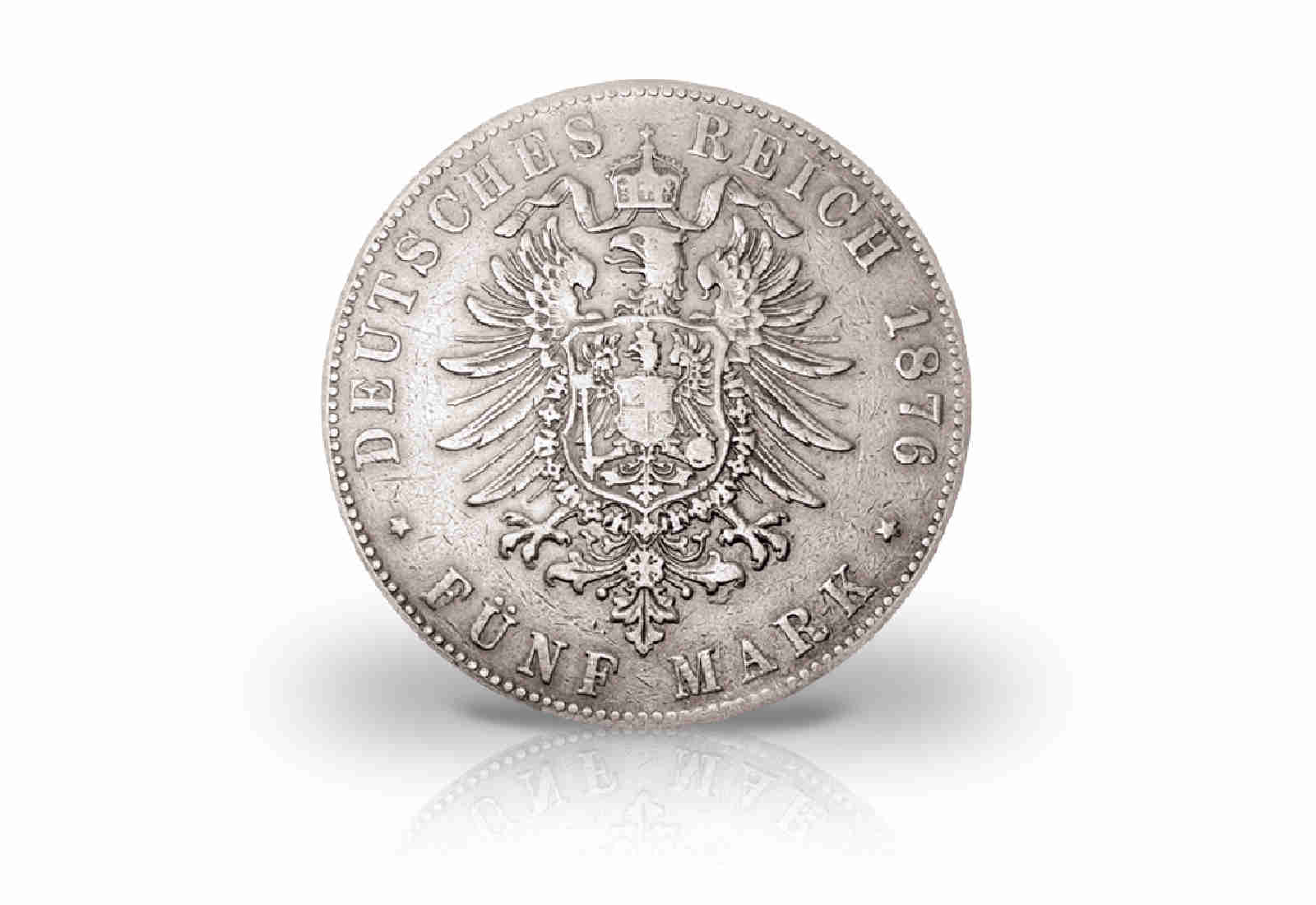 5 Mark 1876 Deutsches Kaiserreich Preußen König Wilhelm I. Prägestätte C Jaeger-Nr. 97