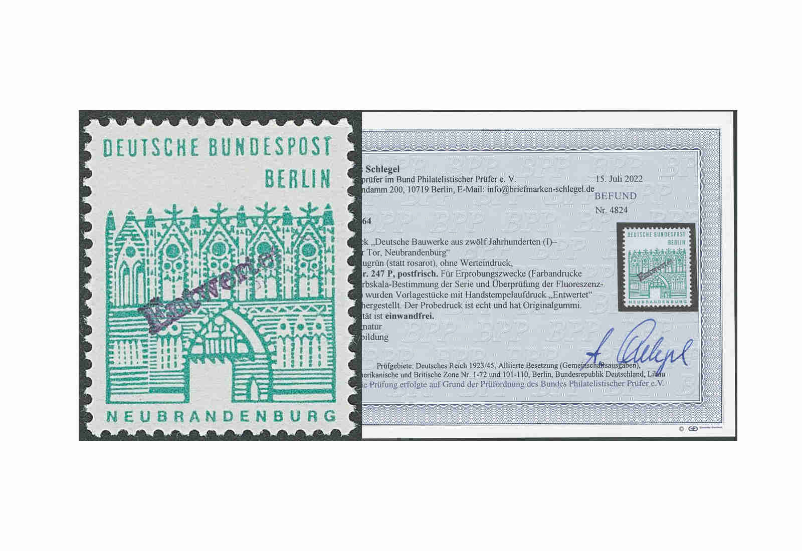Berlin Mi-Nr. 247 P postfrisch Befund Probedruck