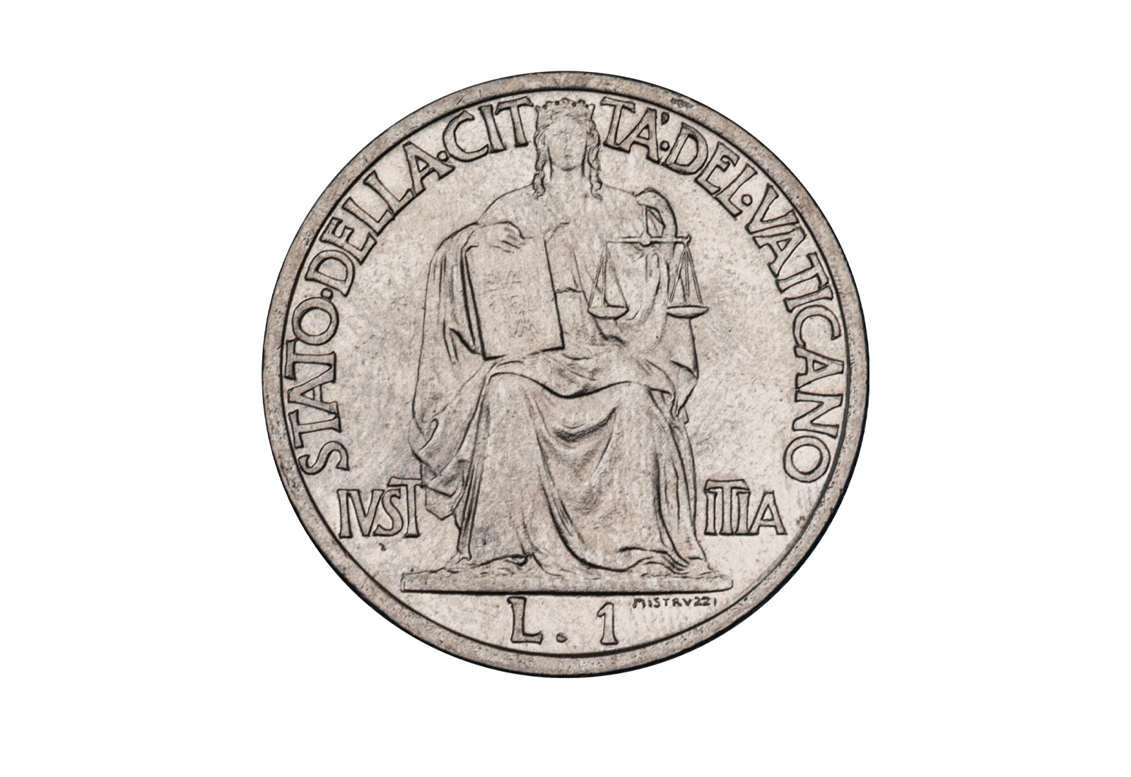 1 Lire 1942 Vatikan Papst Pius XII. Gerechtigkeit