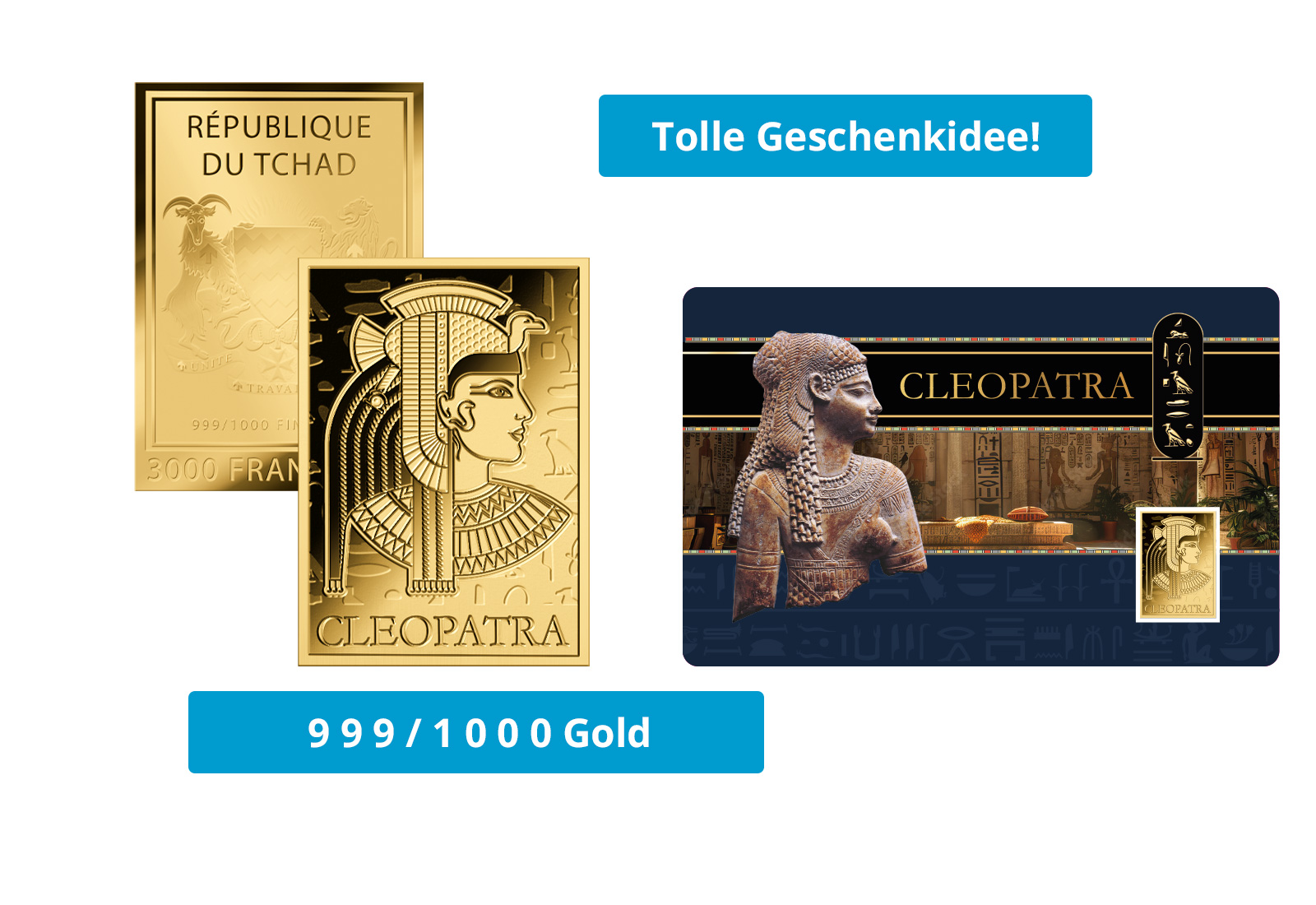 Goldmünze Motiv "Cleopatra" Coincard 999/1000 Gold Geschenk