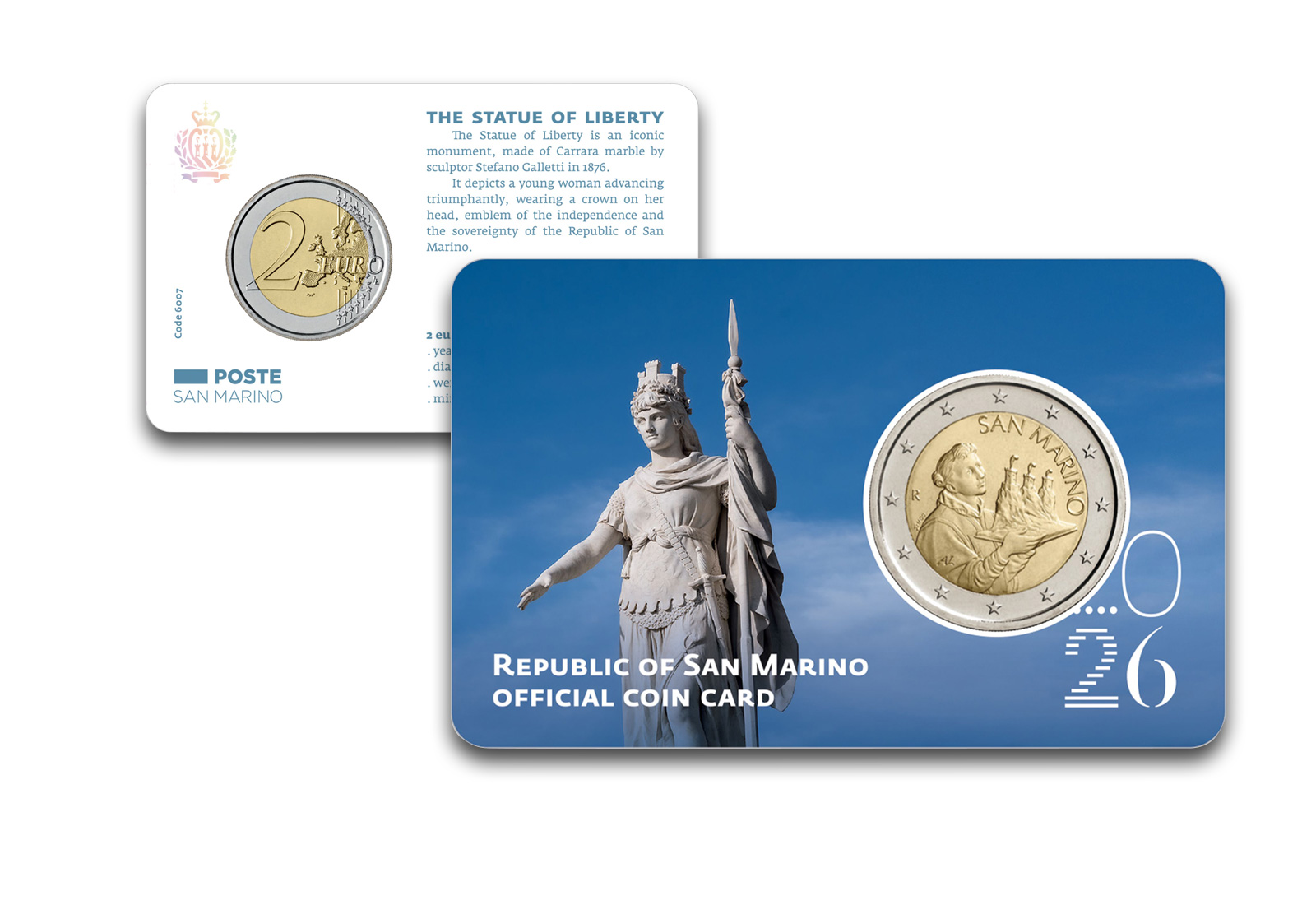 2 Euro 2026 San Marino Heiliger Marinus in Coincard - The Statue of Liberty