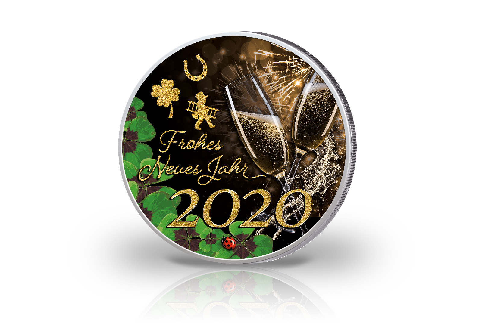 2 Euro mit Farbmotiv Frohes Neues Jahr