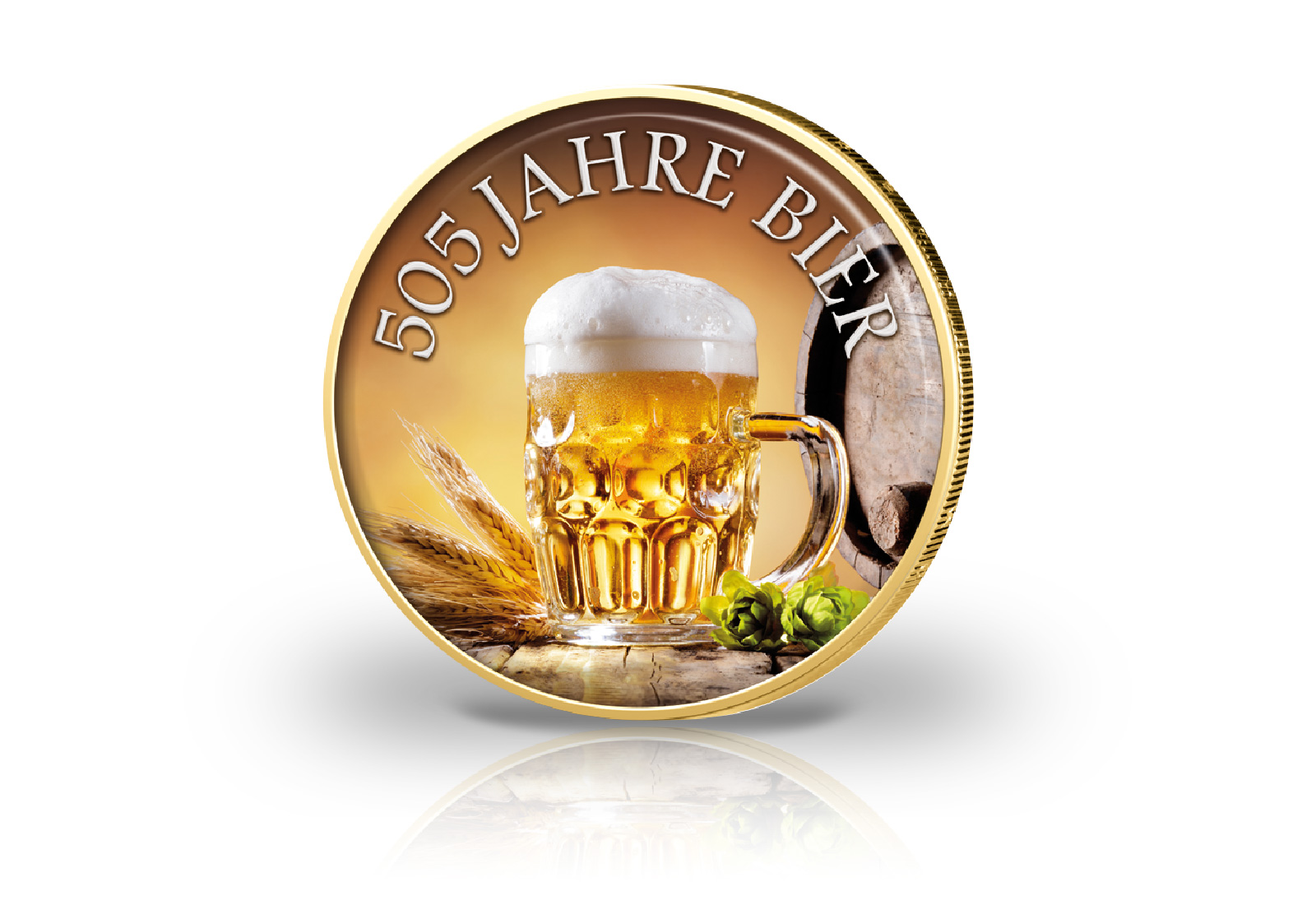 2 Euro mit Farbmotiv und 24 Karat Goldauflage 505 Jahre Bier