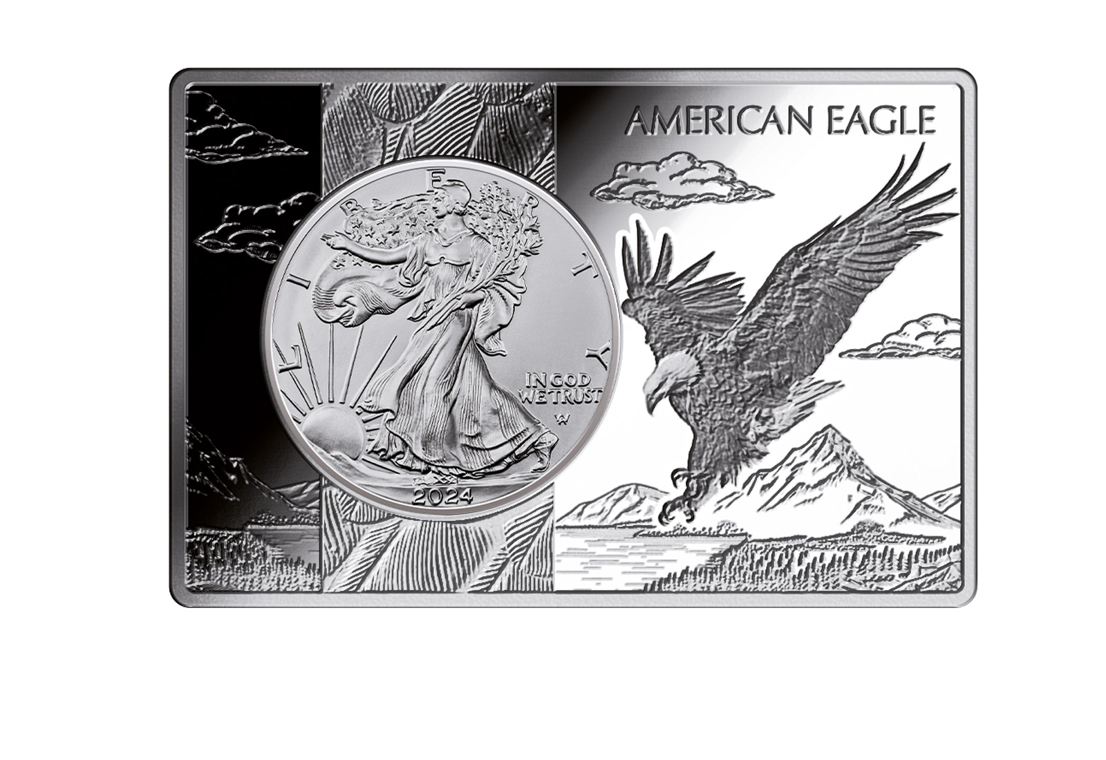 American Eagle 1 oz Silber 2024 USA eingefasst in einem Barren