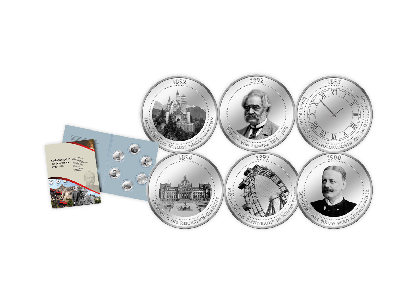 6 Gedenkausgaben 1891-1900 mit Feinsilberauflage